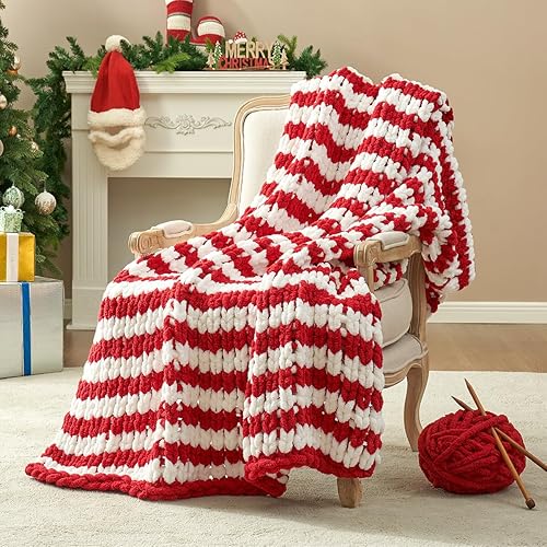Amélie Home Chunky Knit Throw Blanket for Couch, Soft Chenille Handmade Crochet 