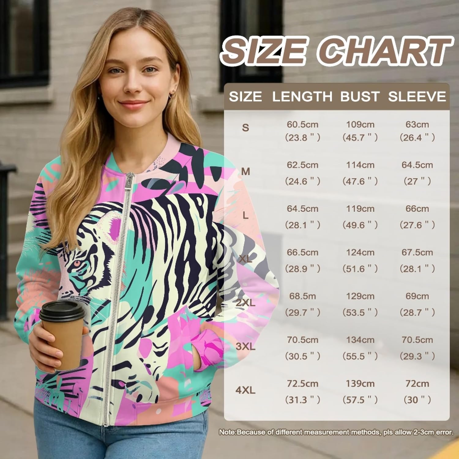 Pinupub Zip Up Jackets Women Casual Stand Collar Bomber Jacket Graphic Long Sleeve Spring Fall Coats with Pockets