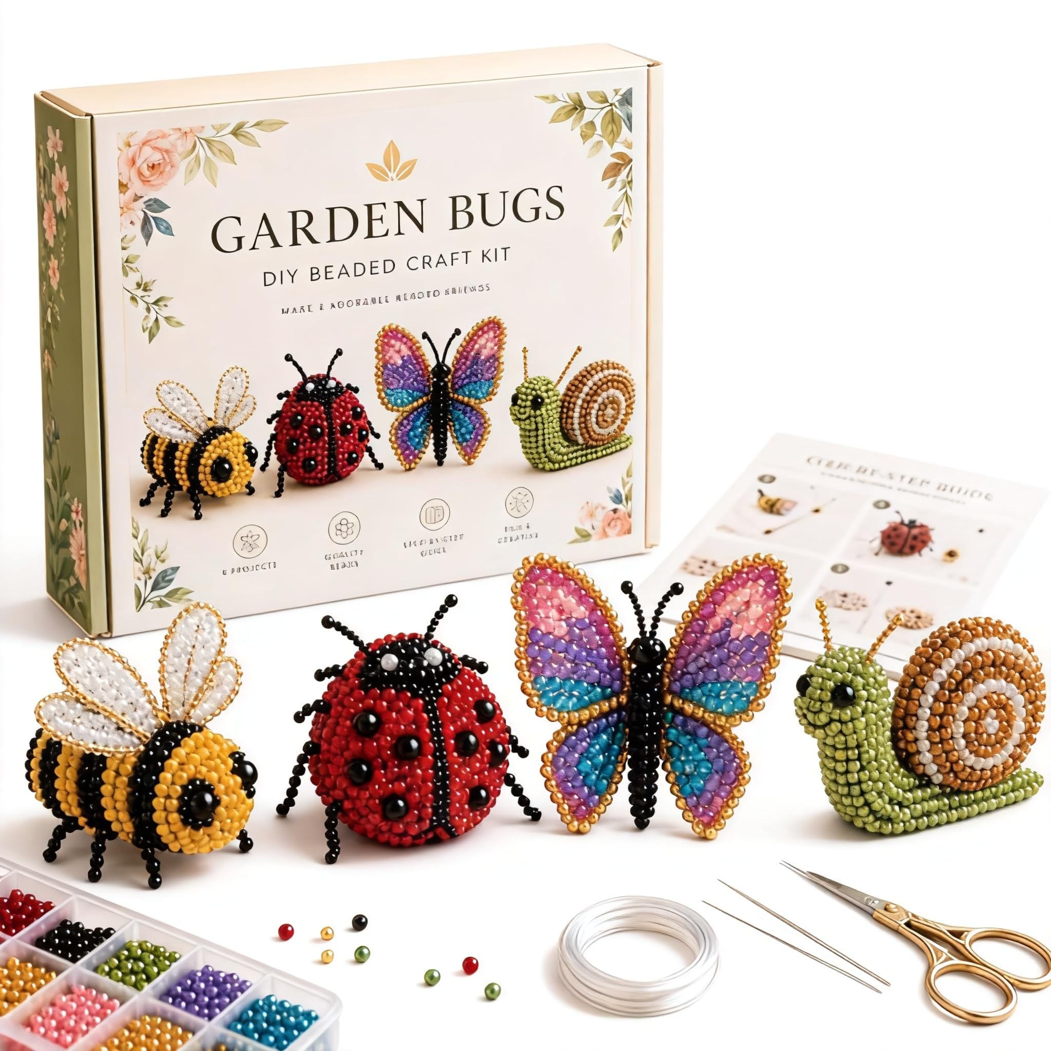 Hamosky 3D Beaded Animal DIY Kit, Handmade 3D Beadwork Art Craft Set, DIY Animals Beadwork Craft Kits,Beginner Friendly Craft Kit with Step-by-Step Instructions for Teenss (Garden Insect)