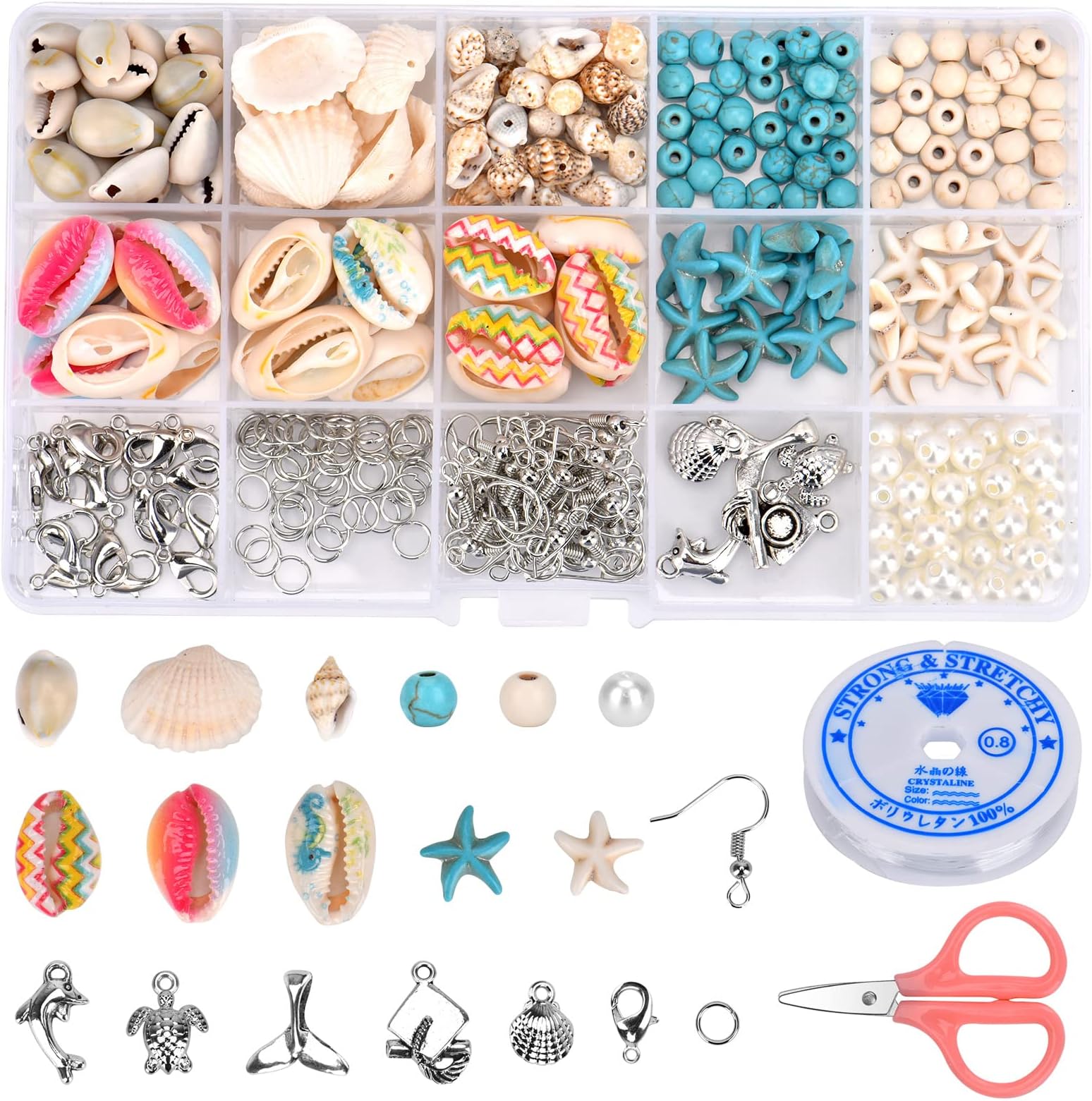 DUOJINDUOJIN DIY Turquoise Shell Beads Kit, Adjustable Conch Foot Bracelet, Artisan Bohemian Earrings, Beach Charm Ankle Necklace for Girls