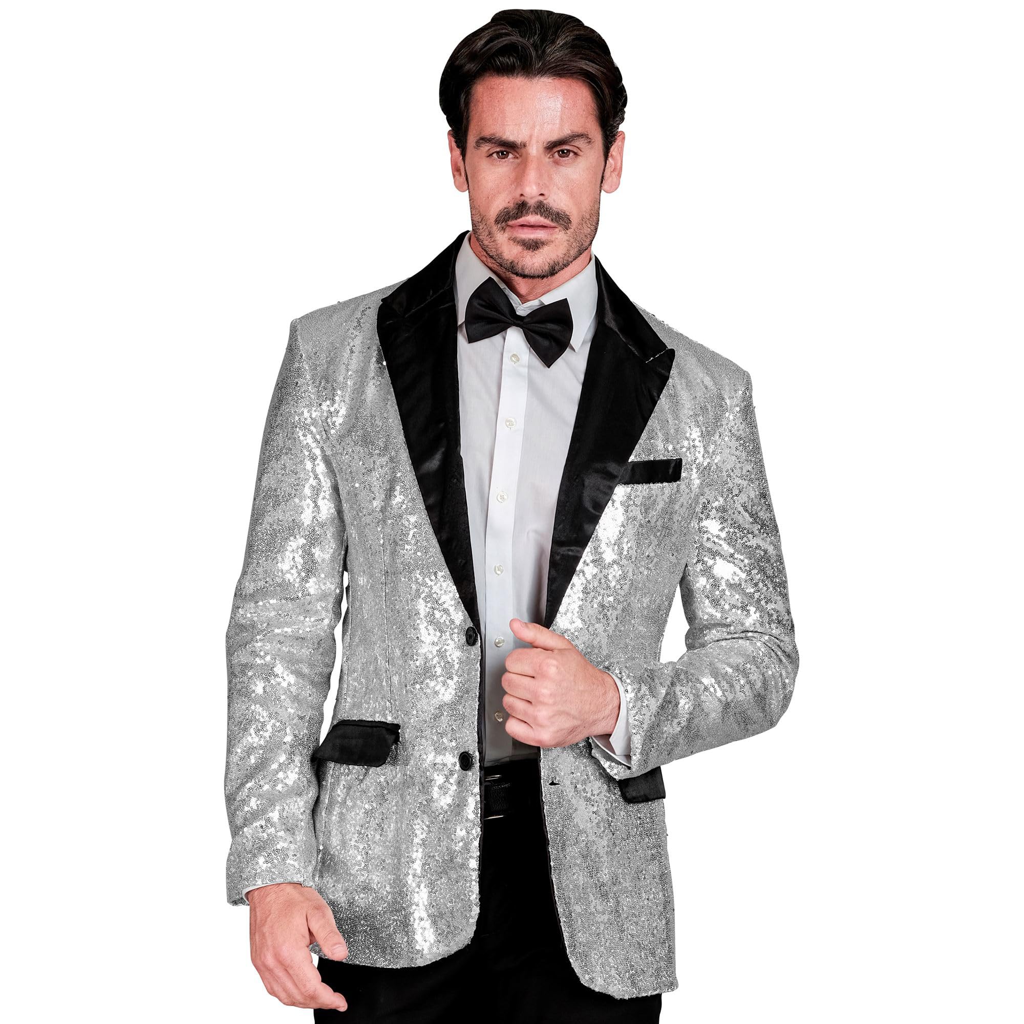 Widmann W MILANO Party Fashion - Party Fashion Men's Satin Disco Fever Strike Move Sequin Jacket, Silver, XXL - Image 3