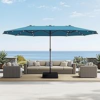 Vista 10 de Sophia & William Sombrilla de patio extragrande de 15 pies con luces solares, sombrilla rectangular para exteriores con base incluida, sombrilla