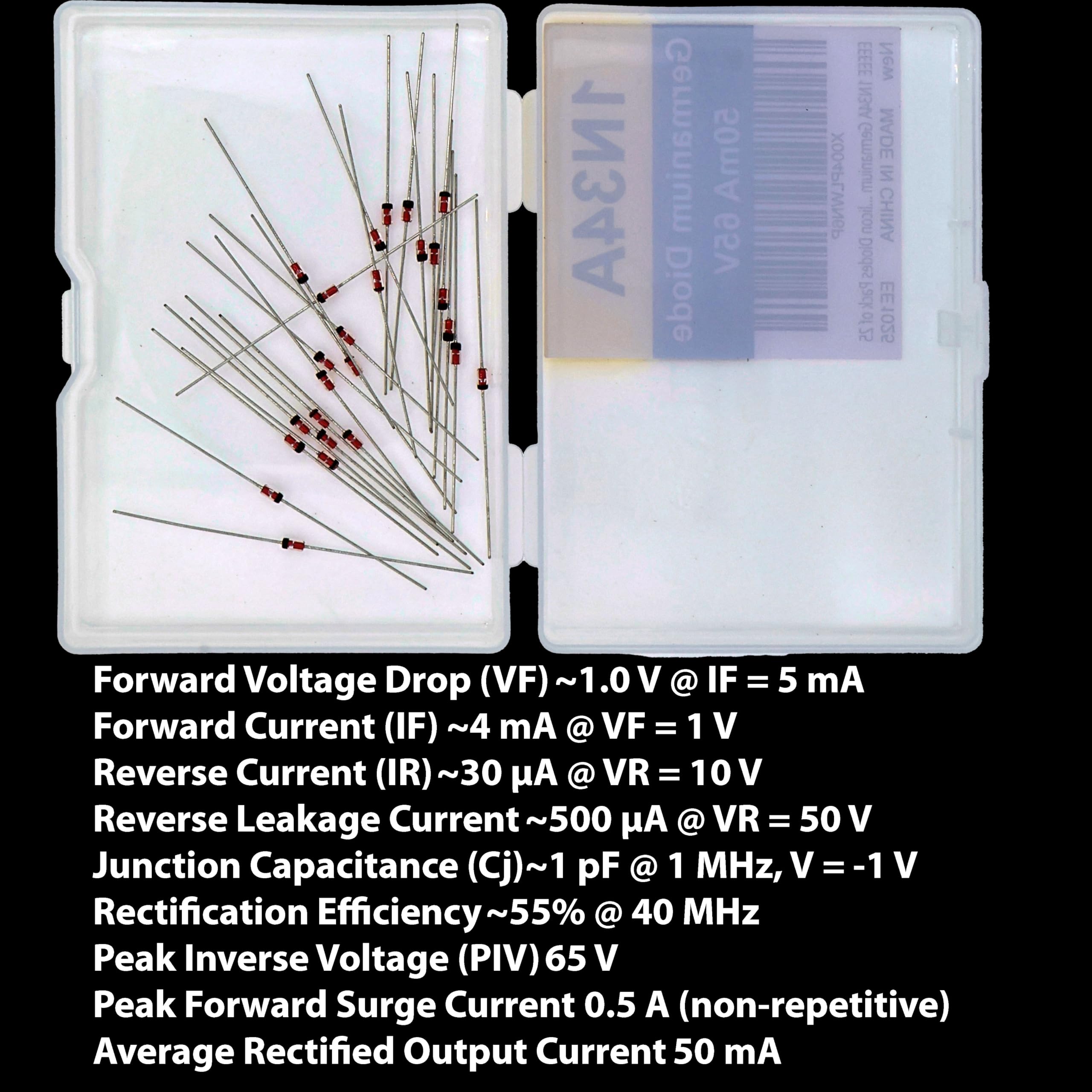 Produktbild von 50 Stück 1N34A Germaniumdiode – 50 MA, 65 V, Axial – Ideal Für AM/FM/TV-ZF – Elektronik-Basics Zum Schnäppchenpreis