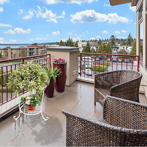 Miniatura 4 de NAKUPE Soporte de metal blanco para plantas, 18.5 pulgadas de alto y 2 niveles, estante resistente para macetas para interiores y exteriores, patio,