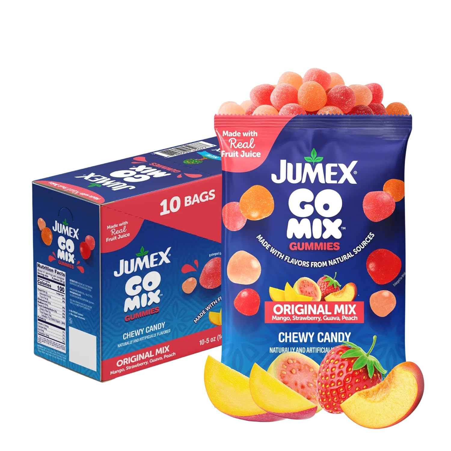 Jumex GoMix Gummy Candy Variety Pack - Chewy Candy Made with Real Fruit Juice - Gummies for Adults & Kids - Assorted Fruit Flavors (Strawberry, Mango, Peach, Guava)