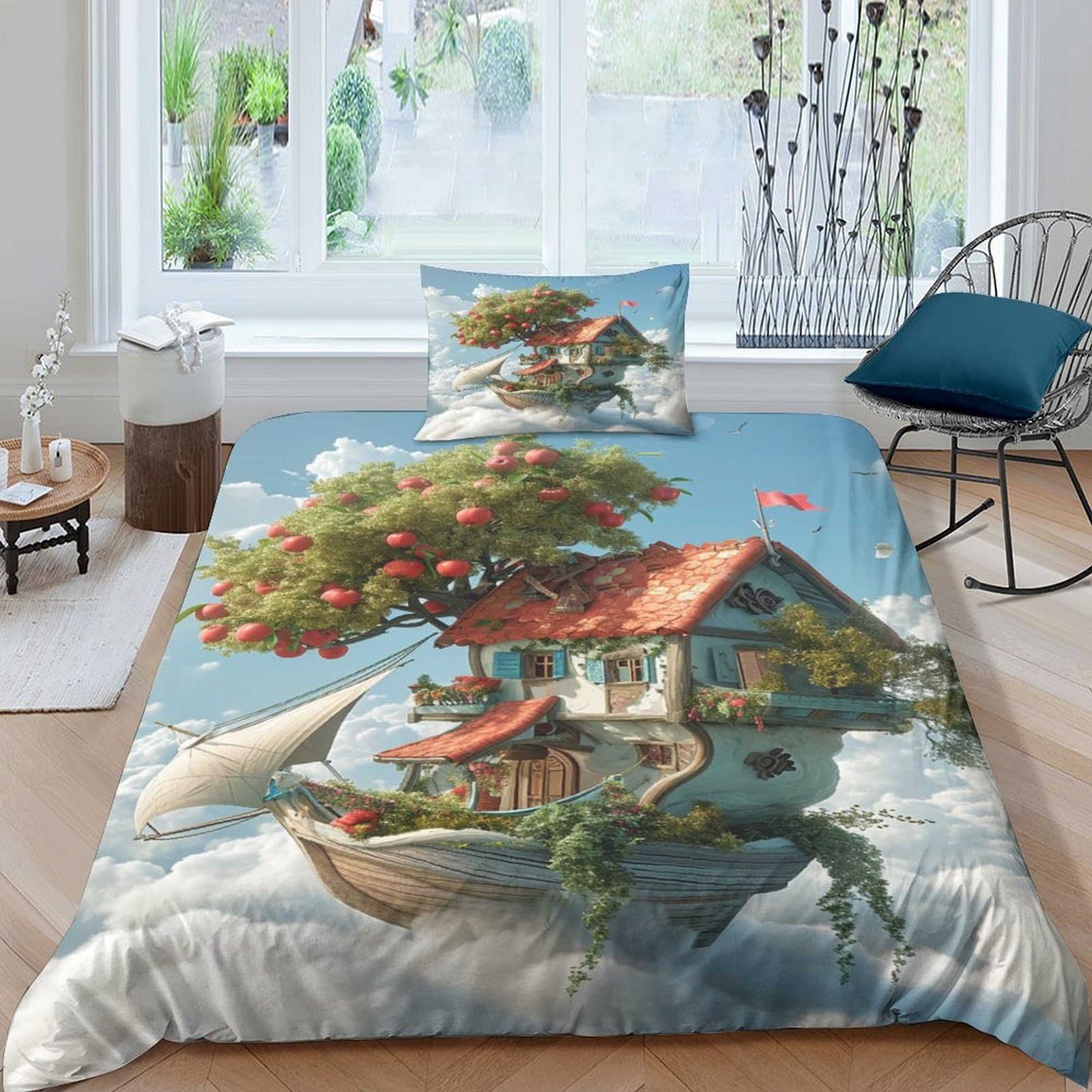 Parure de lit enfant et adulte ICOBES 135x200cm housse de couette single et taie d'oreiller