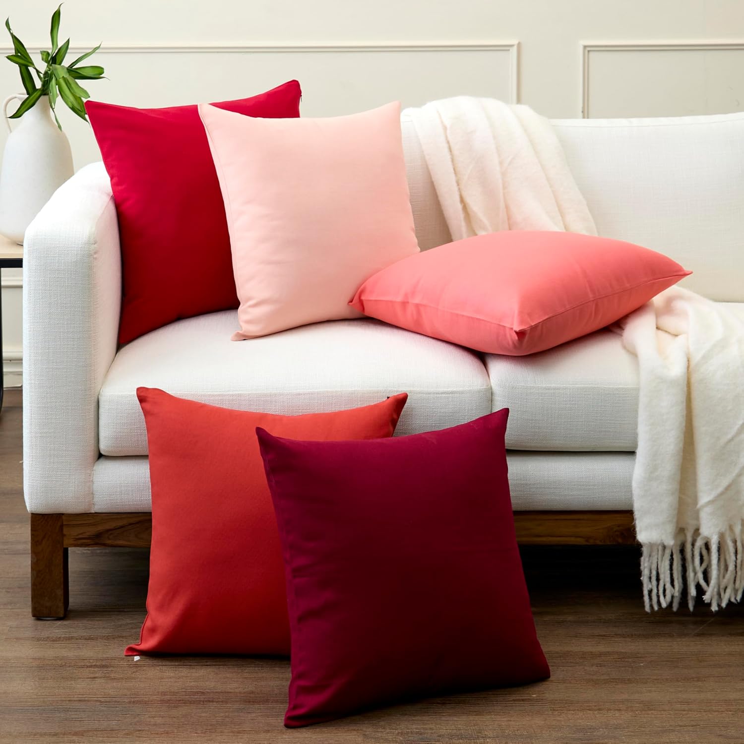 Encasa XO Throw Pillow Covers 18x18 in Set of 4 Coral | No Inserts | Cotton Pillow Covers for Living Room, Bed, Sofa, Couch | Decorative Cushion Covers with Improved Zipper