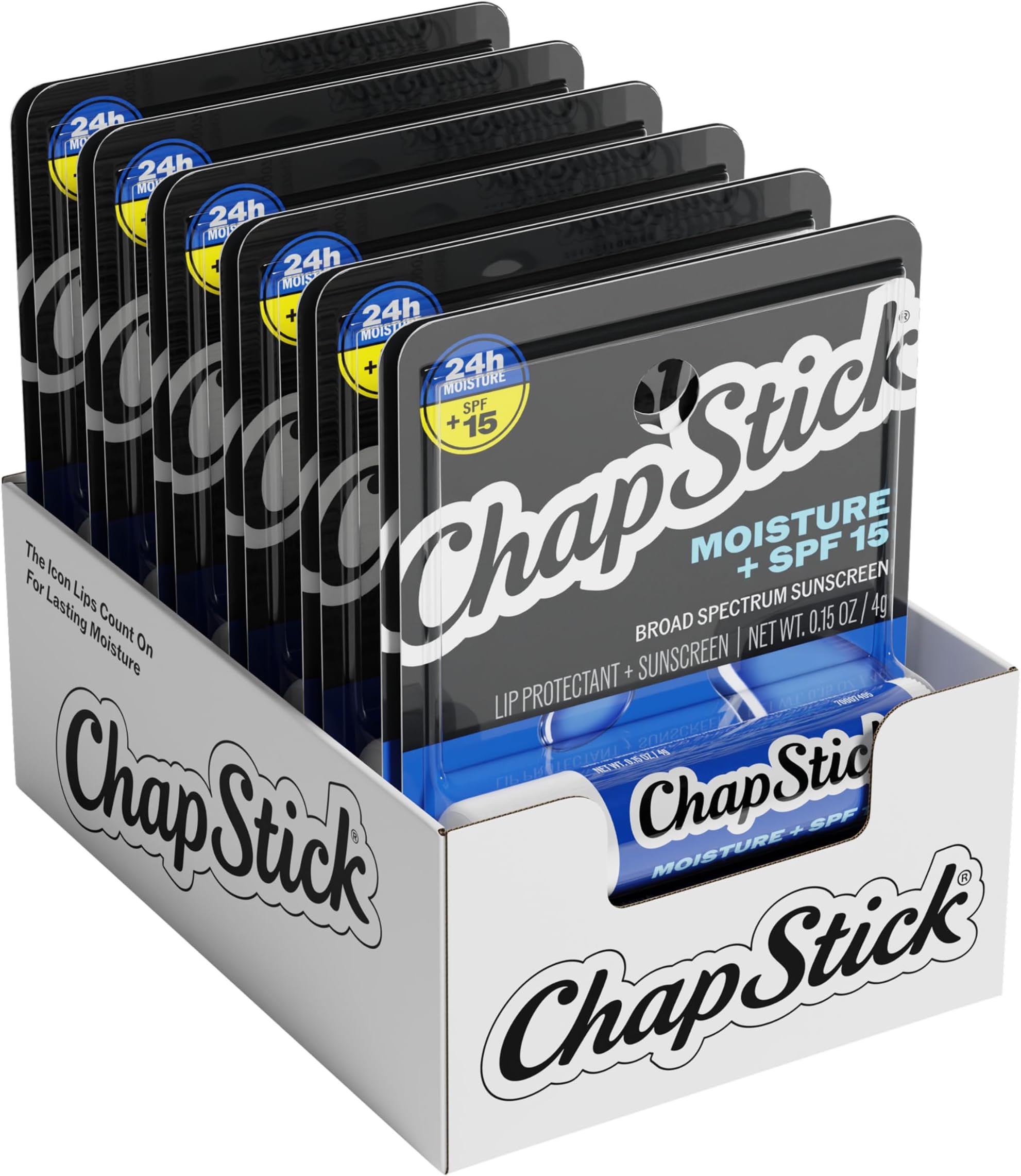 ChapStick Moisturizer Original Lip Balm Tubes, SPF 15 and Skin Protectant - 0.15 Oz (Pack of 12)