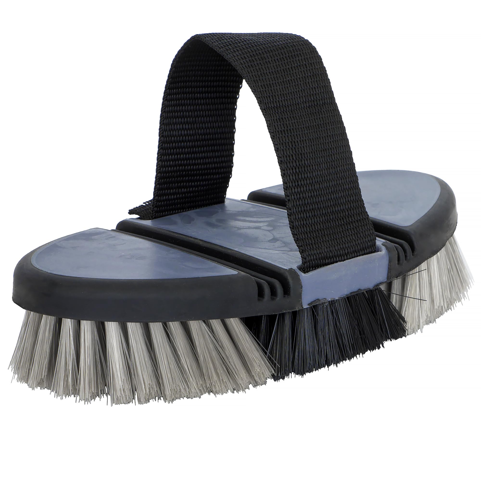 START FlexiBrush szczotka do konia, elastyczna szczotka do pielęgnacji sierści, ergonomiczna, z paskiem na rękę, idealna do wrażliwej skóry konia (czarny/szary)