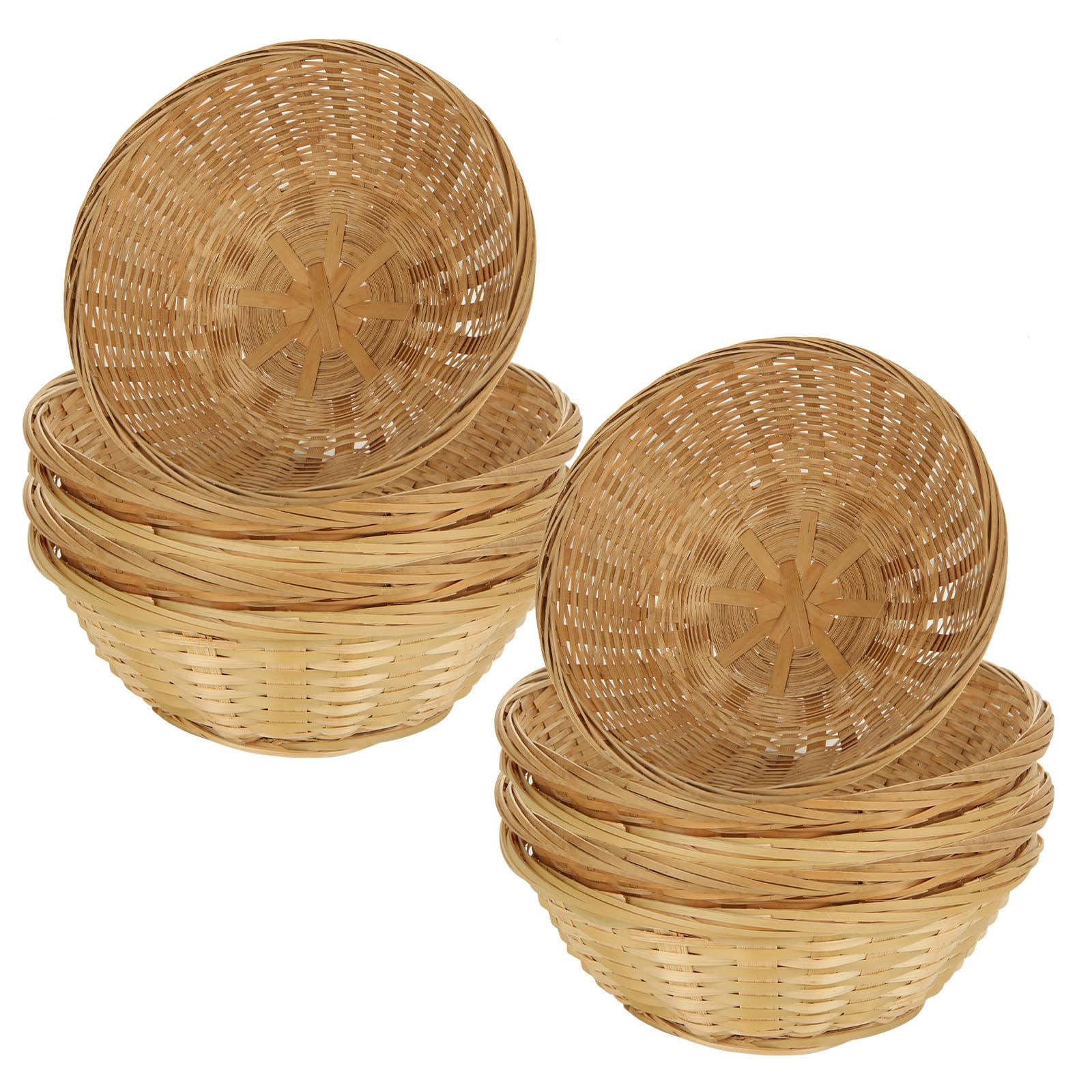 Lot de 12 corbeilles à pain rondes en bambou pour table, 20 cm, paniers à pain tissés fermes et non toxiques, paniers à pain de restaurant, paniers alimentaires vintage et empilables pour tables