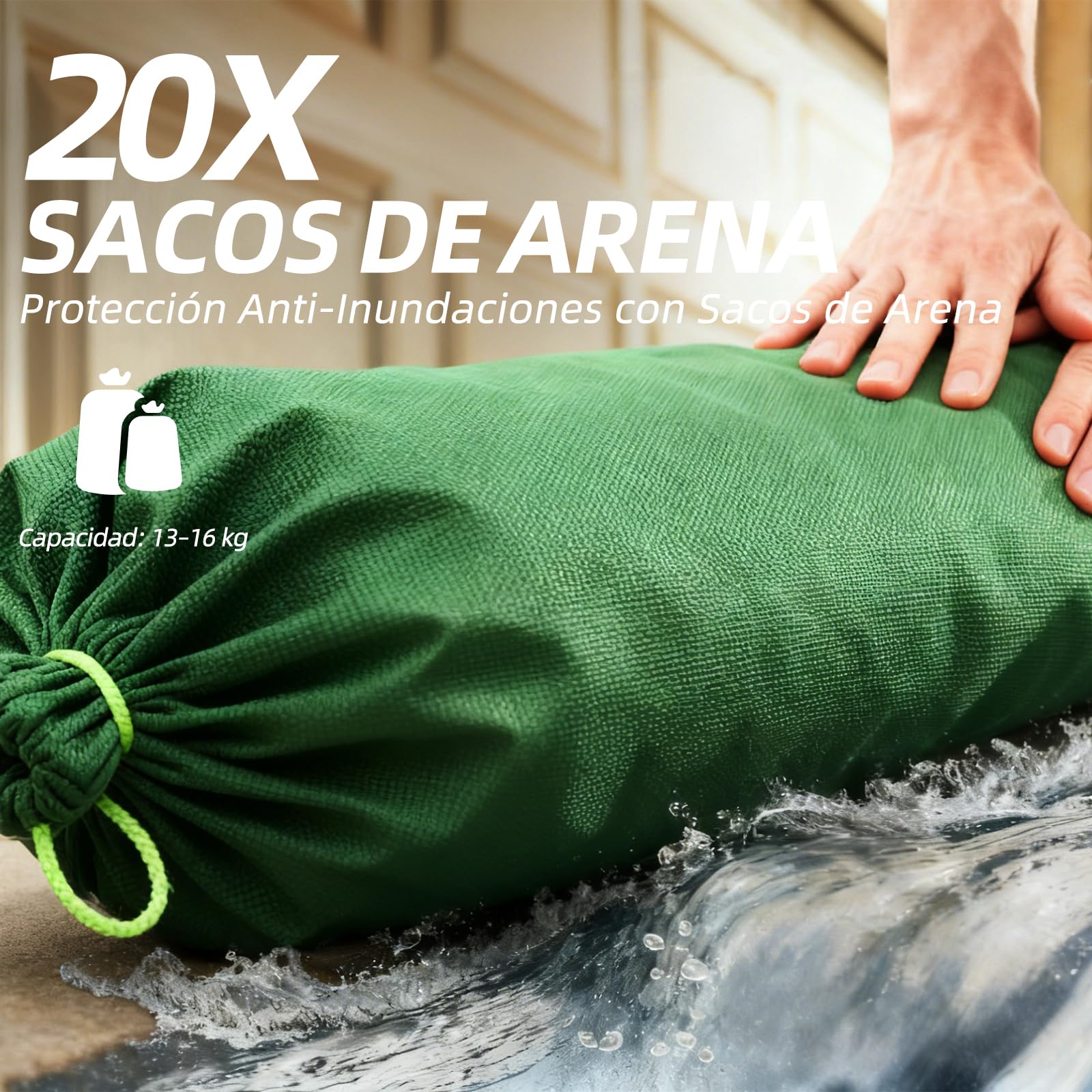 20 sacos de arena para protección contra inundaciones 25 x 100 cm, sin relleno | Saco de arena, con cordón, asa. Ideal para inundaciones, inundaciones y protección de edificios.