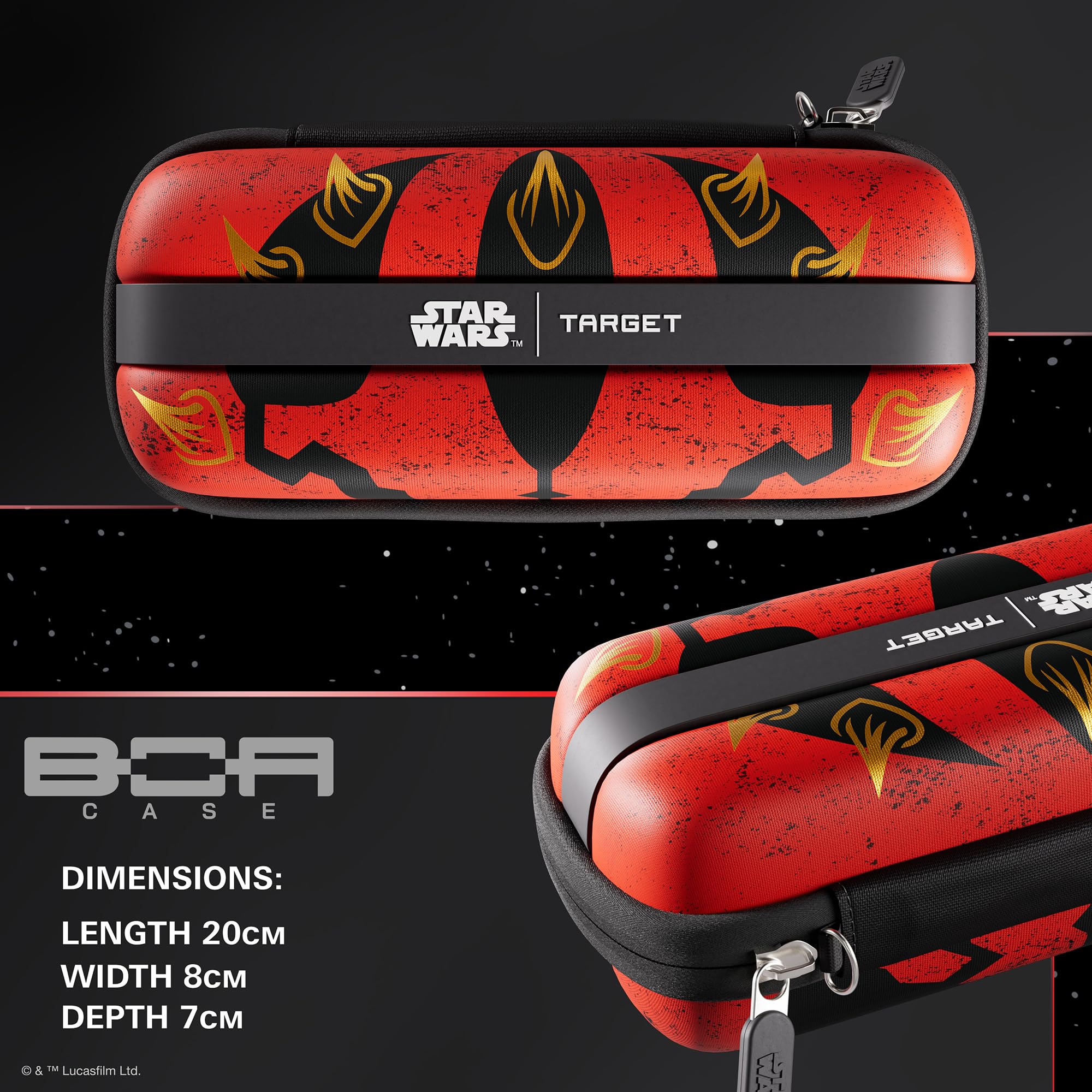 Target Darts Star Wars Darth Maul BOA Portefeuille | Étui à Fléchettes Haut de Gamme avec Motif Sith, Rangement pour Pointes Swiss Point, Coque Extérieure Rigide et Compartiment Organisé Accessoires
