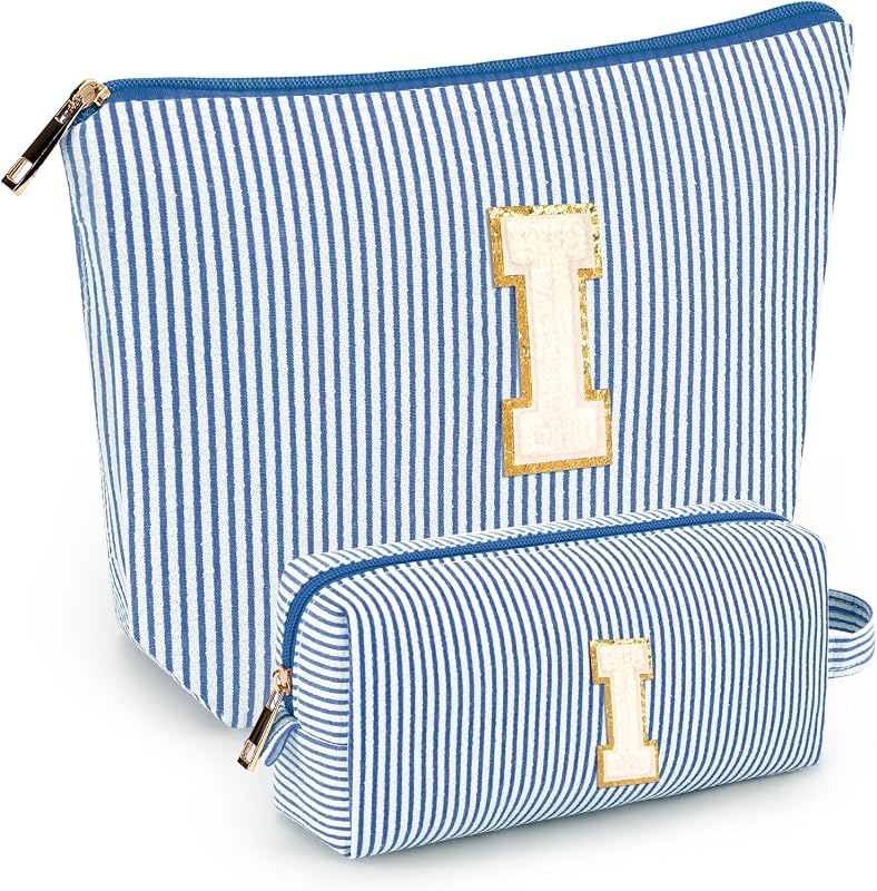 Conjunto com 2 necessaires de maquiagem mibasies com zíper, azul, padrão I