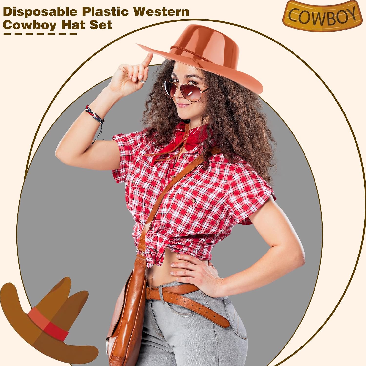 12 Pcs Plastic Cowboy Hats Western Cowgirl Hat Cowboy Costume Hat Bulk for Adult Men Women Halloween Cosplay Party