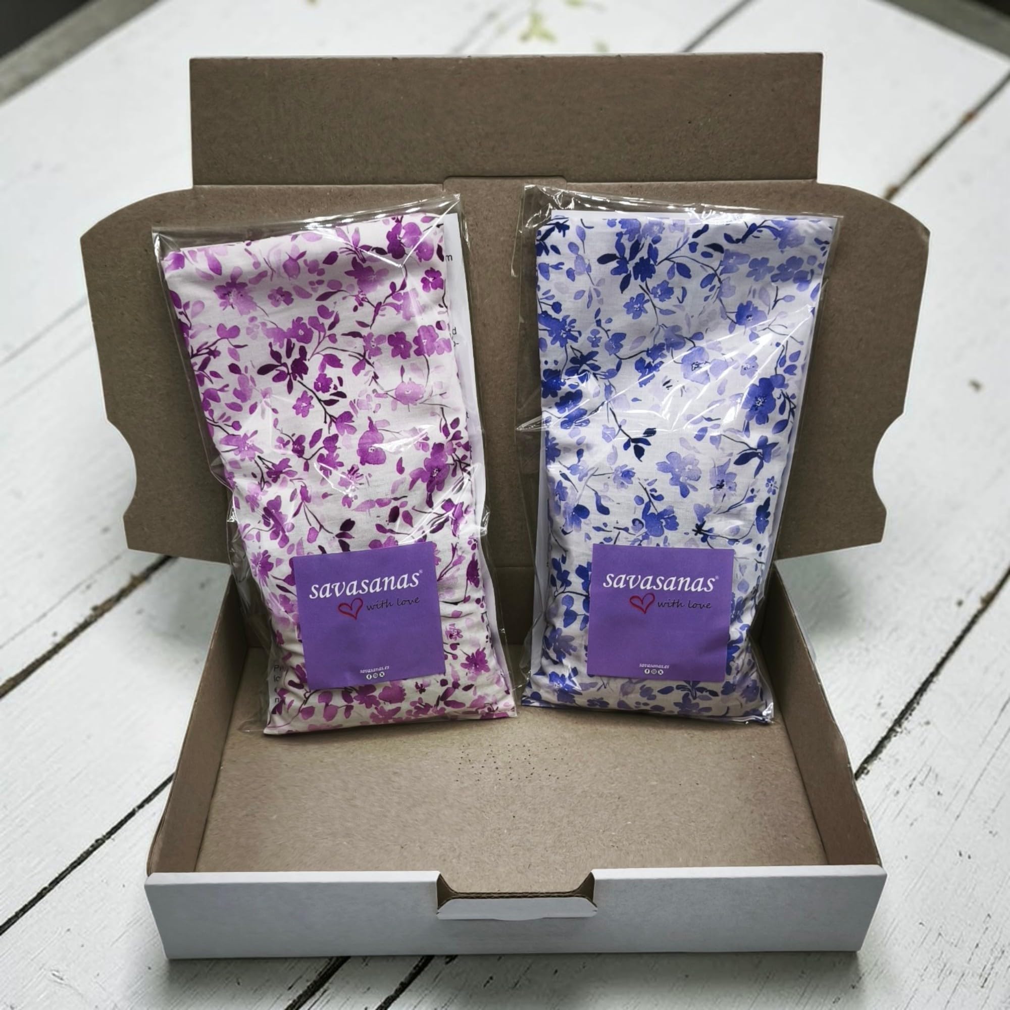 Coussin de Yoga pour Les Yeux - Oreillers pour Les Yeux Pack 2 - Fleurs Fuchsia-Lilas | Graines de Lavande et de Riz | Yoga, méditation, Relaxation, Reposer des Yeux...