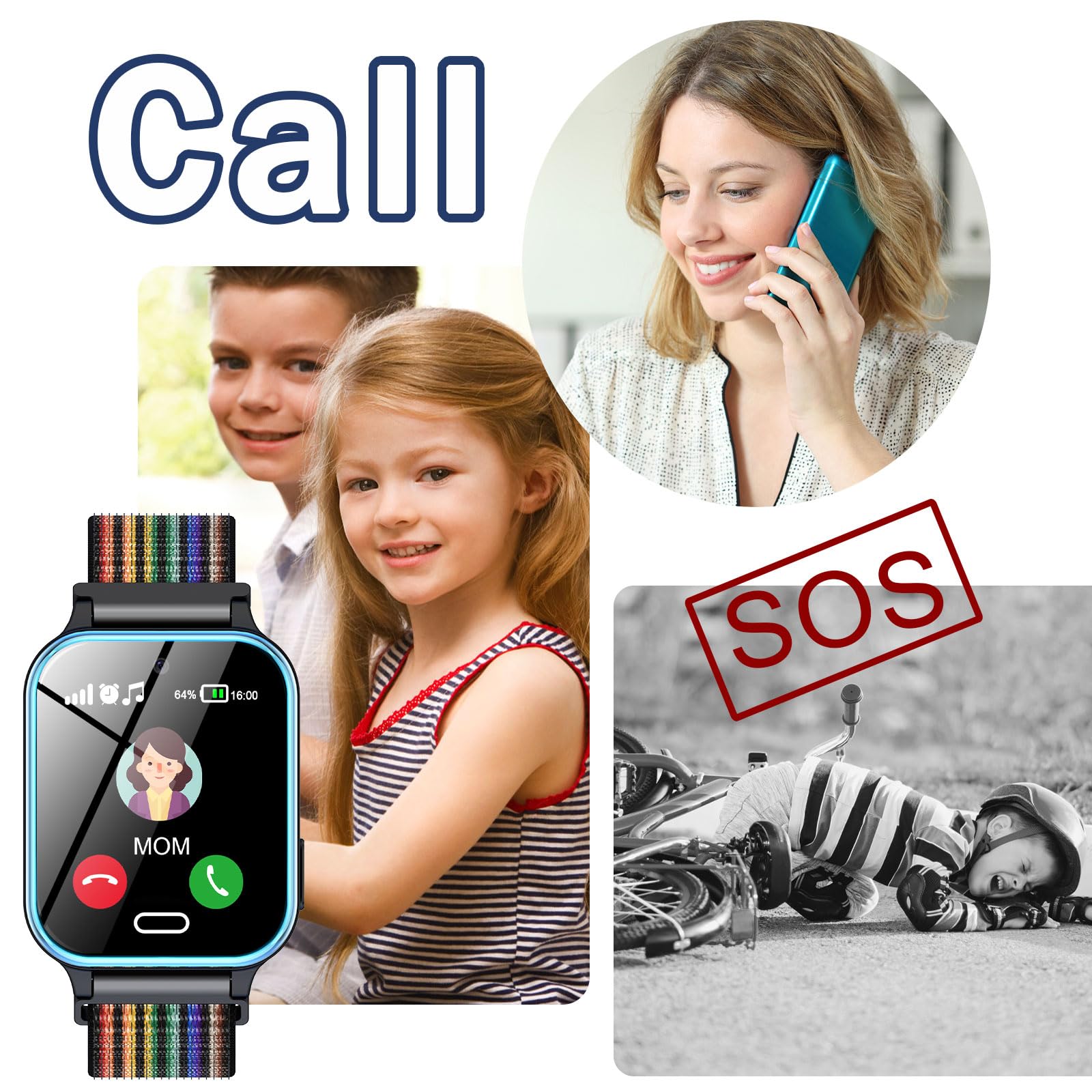 AXYWINBO Smartwatch Fiabe Audiolibri, Smart Watch Telefono Ragazza e Ragazzi, Giochi di Puzzle Lettore Musicale Torcia SOS Contapassi Sveglia, Regalo di Compleanno per Bambini, Nero