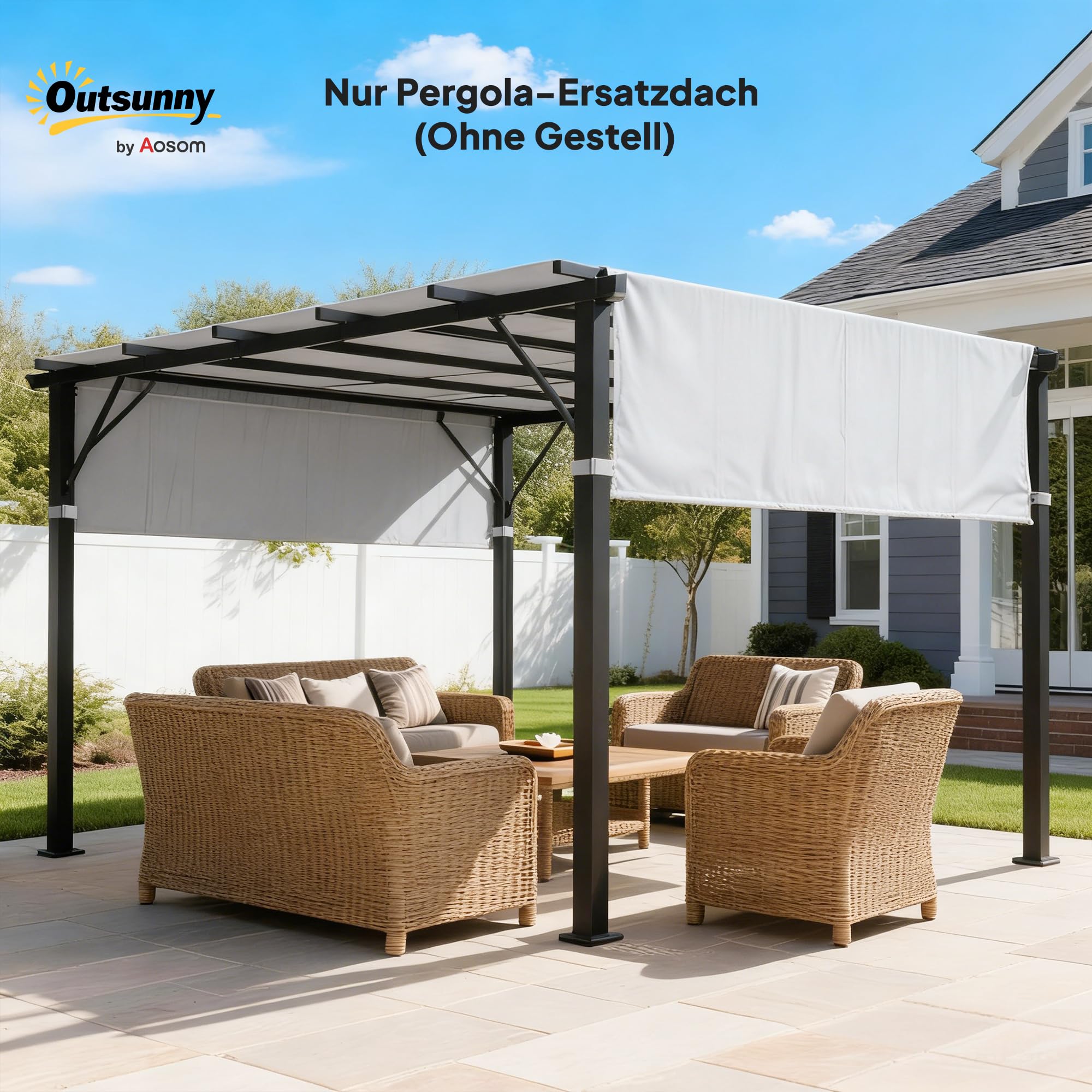 Outsunny Ersatzdach für Pergola 488 x 122 cm (Einzel) mit UV-Schutz, Sonnensegel für Terrassenüberdachung, Ersatz-Dachplane für 3 x 3 m Pavillon, Dunkelgrau