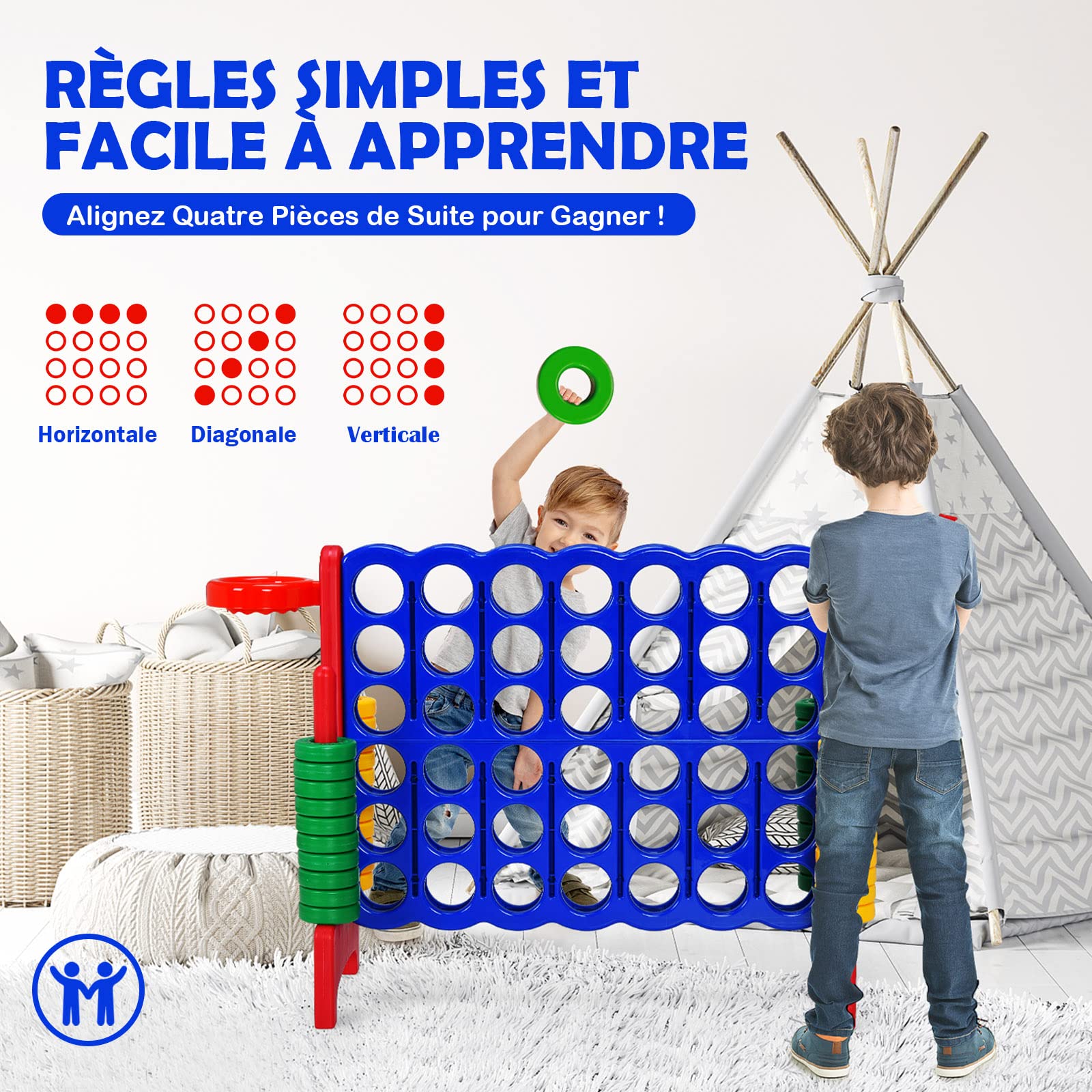 DREAMADE Puissance 4 Géant pour Enfants sur Pied 84 x 33 x 79 CM avec 42 Anneaux, Levier de Réinitialisation du Jeu, Jeu de Société pour Réunions de Famille,Maternelle,Camping (Rouge)