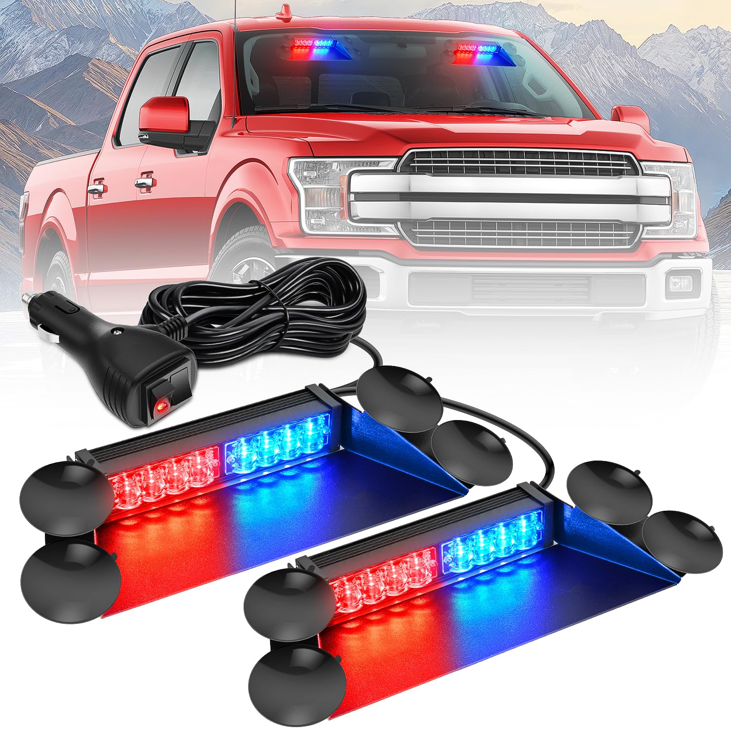 Nilight 16LED Red Blue Dash Strobe Light Cigarette Lighter Plug