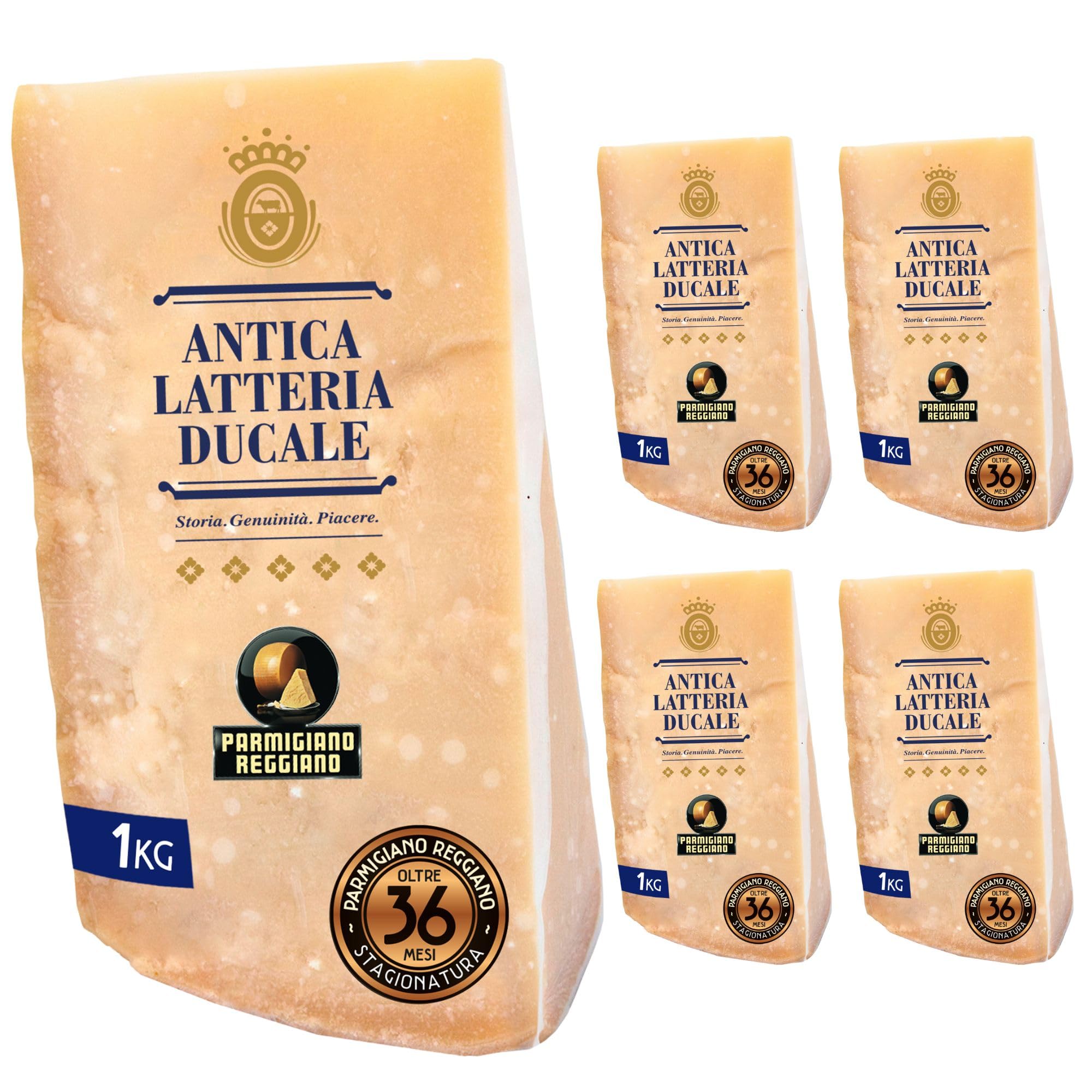 Parmigiano Reggiano Dop 36 mesi da Allevamento e Agricoltura Sostenibili - Premiata Produzione Artigianale dal 1949 - Formaggio Naturalmente Privo di Lattosio ANTICA LATTERIA DUCALE (1kg - 5pz)
