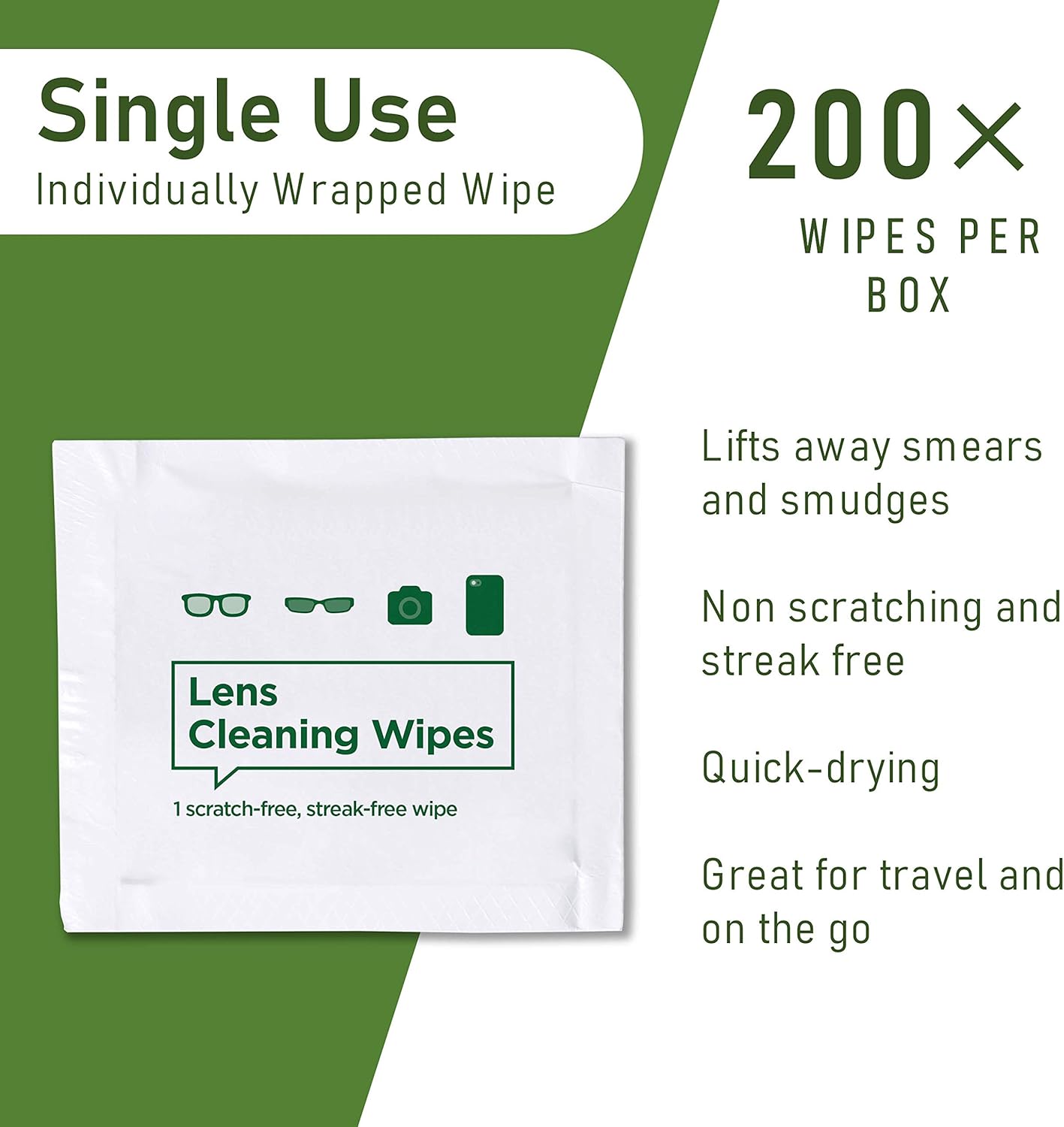 Pre-moistened Lens and Glass Cleaning Wipes: for Glasses, Camera, Cell Phone, Smartphone, and Tablet – Safe for AR Lenses, Quick Drying, Streak Free, Disposable - Individually Wrapped - 200 Pack : Health & Household