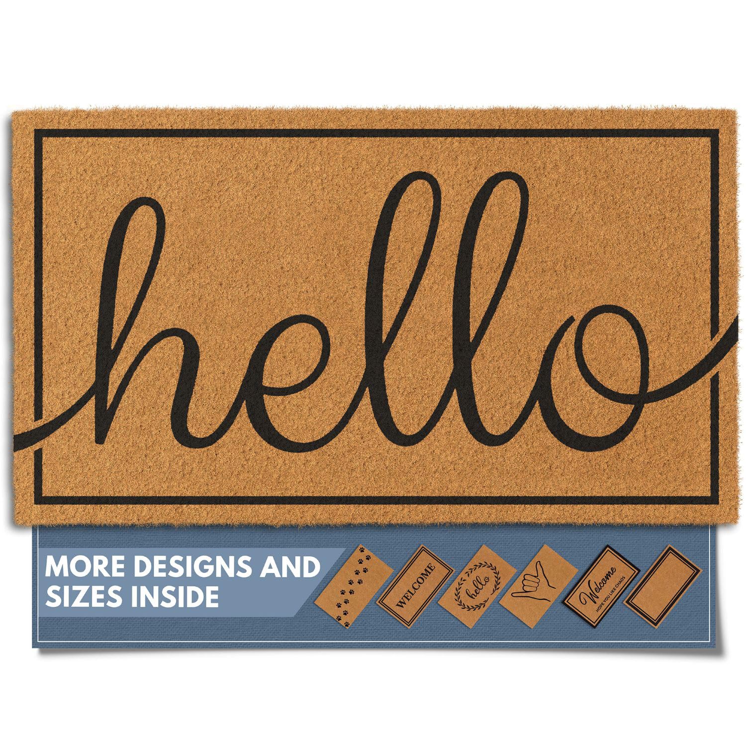 Barnyard Designs Natural Coco Coir Heavy Duty Backing Doormat - Large Cute Non-Slip Front Door Welcome Mat for Outside Entrance or Porch Entry, Brown (17x30, Hello)