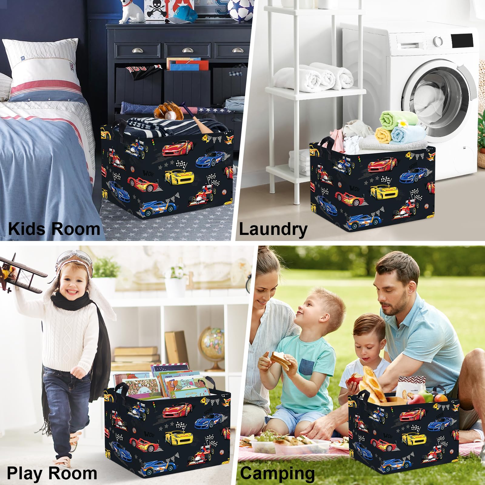 Clastyle Cestos Almacenaje Coche Carreras Cajas de Almacenaje Plegable Padres Ropa para Juguete Ropa Cesta Ropa Sucia para Baño, Gris, 40x30x30 cm
