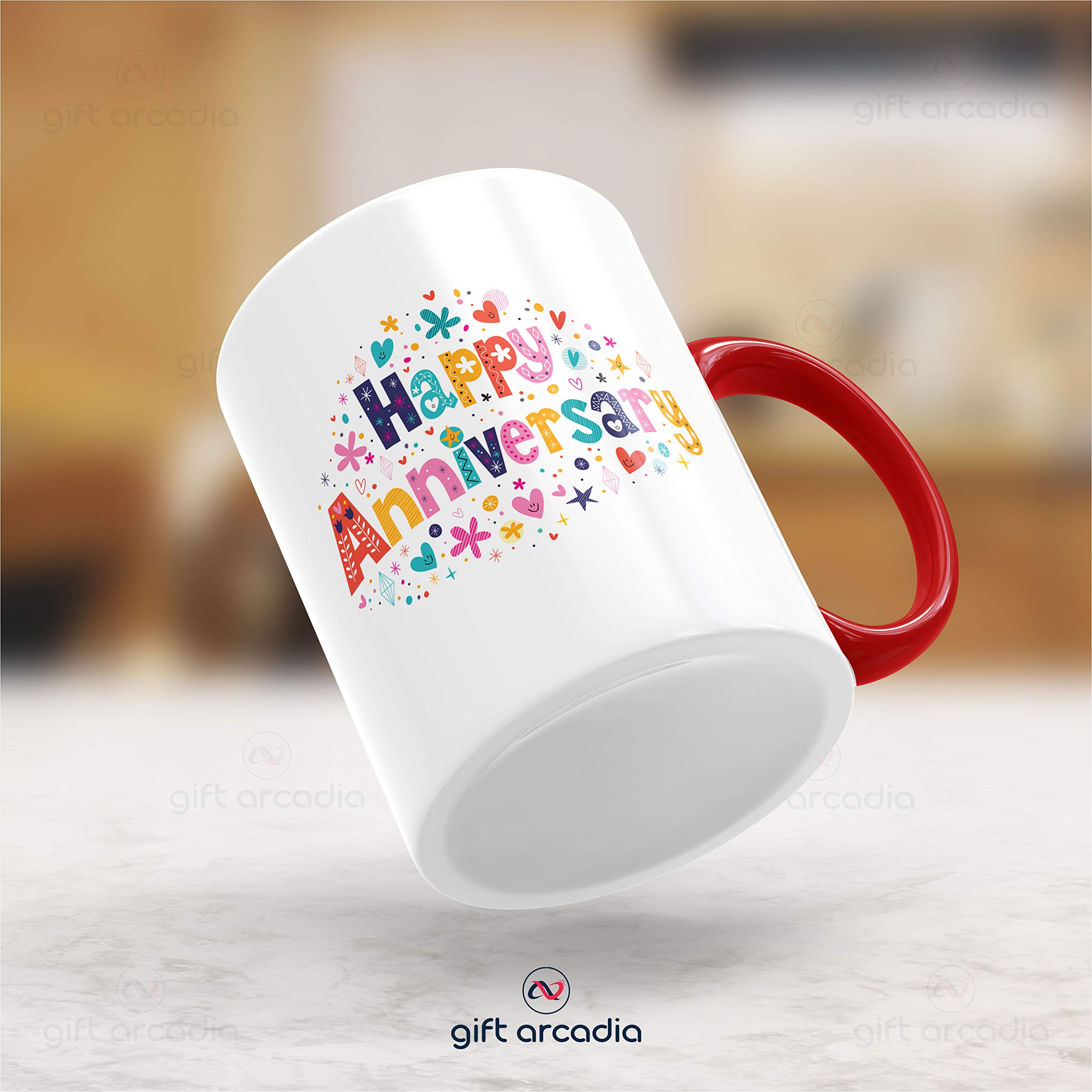Gift Arcadia Ceramic Happy Anniversary Coffee Mug - 2 Pieces, Red, 330ml (A308) 2