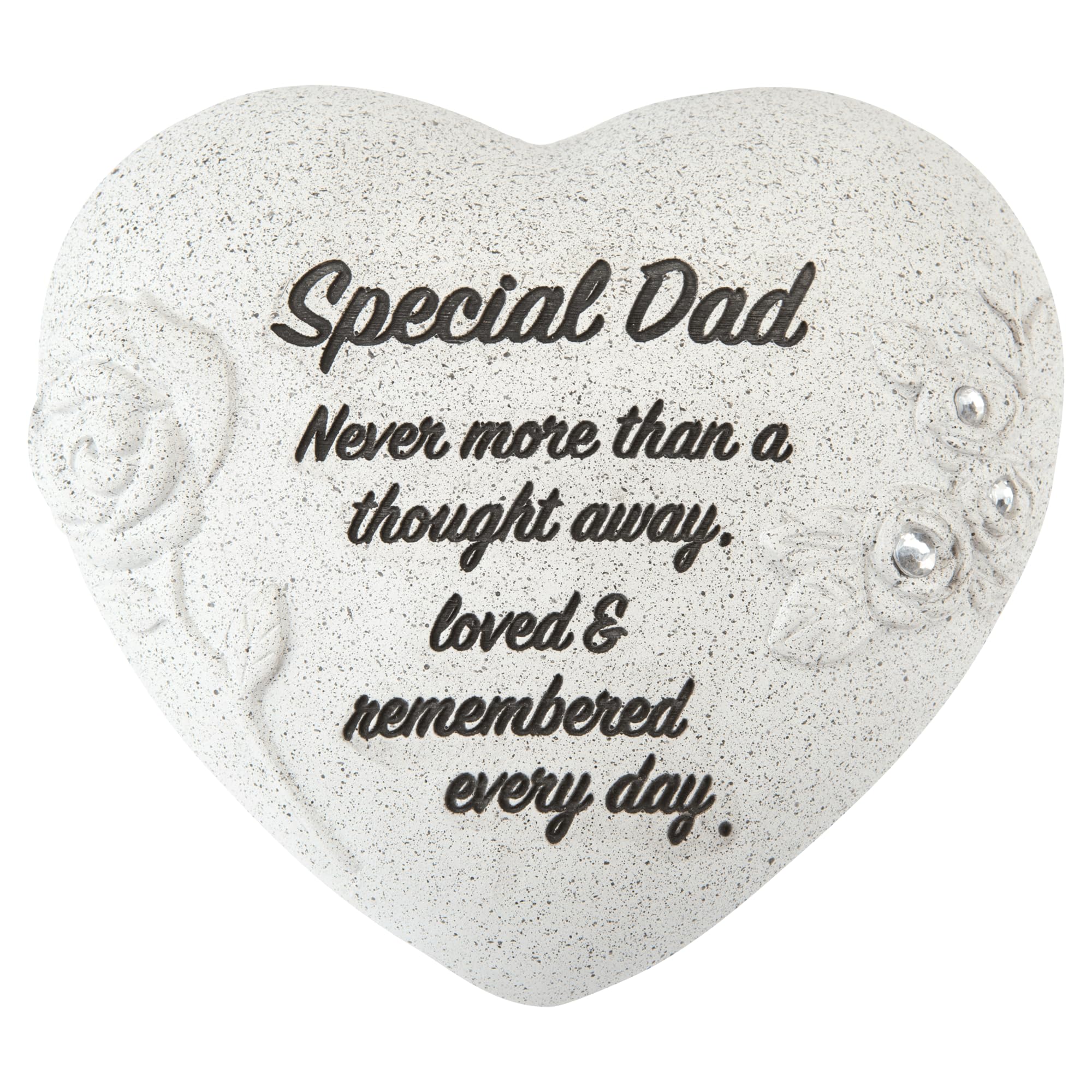 PMS Special Dad Memorial Heart Ornament – Grey Rose Polyresin Graveside Stone with Diamantes – Thoughtful Sympathy Tribute Keepsake for Remembrance – 16 x 14 cm