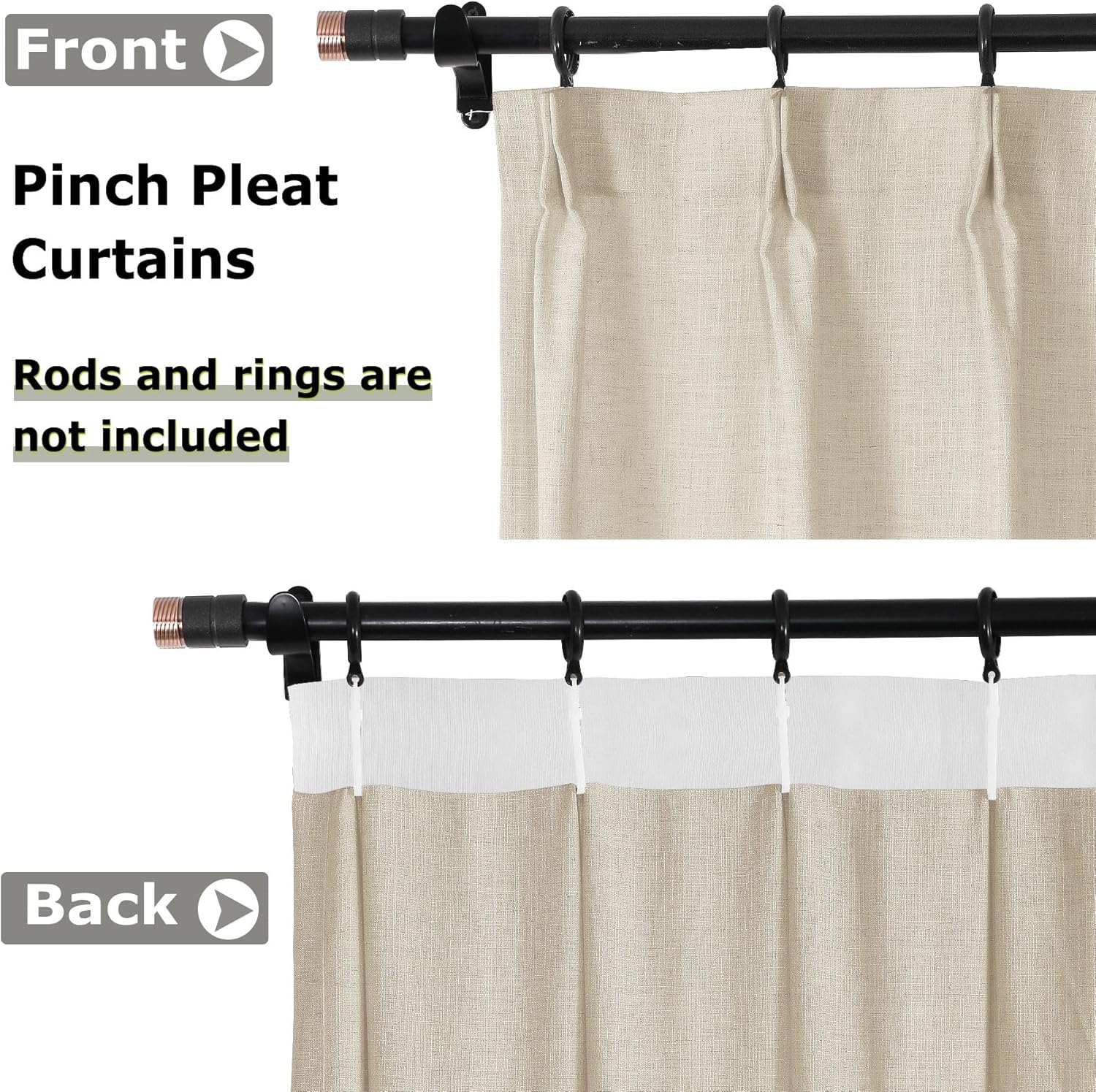 Frelement Extra Long 12ft Curtains Linen Light Filtering Curtain Panels for Tall Windows High Ceiling Loft Pinch Pleat Curtains Semi Sheer Drapes, 50" W x 144" L, 1 Panel, Sand Beige