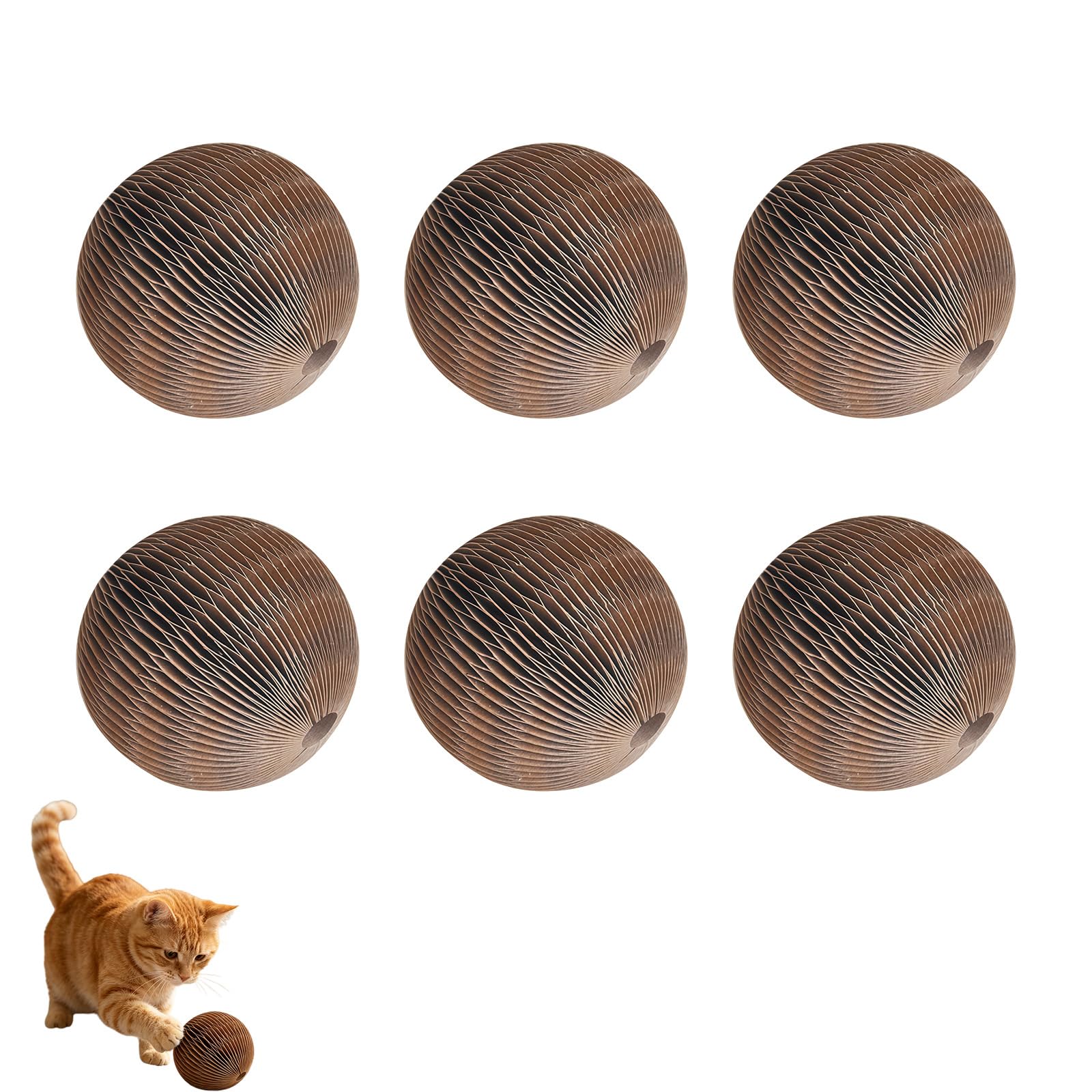 MQWDGJ 6-Pack Cardboard Cat Crinkle Balls with Bell, Interactive Cat Toys for Indoor Cats & Kittens, Durable Cat Exercise Balls for Chasing & Batting