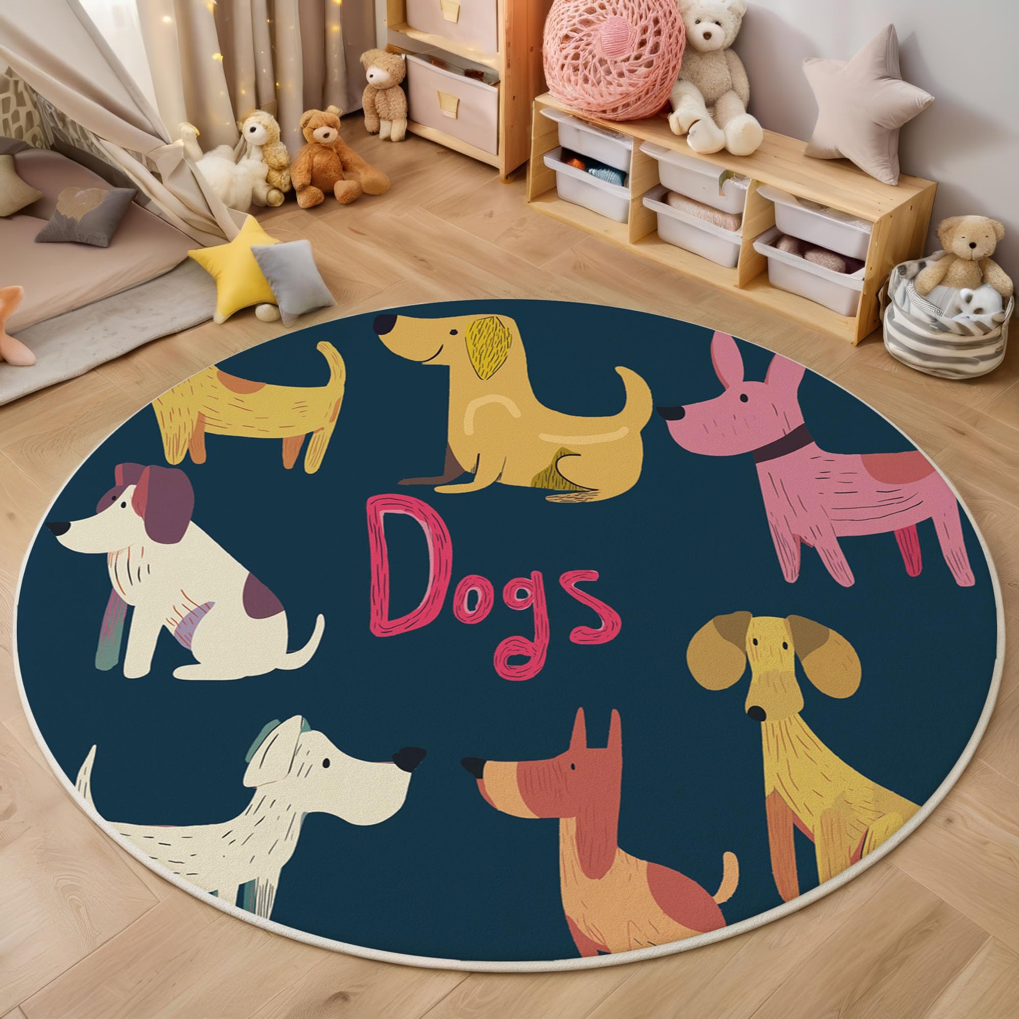 Tapis circulaire insonorisé et antidérapant imprimé chien