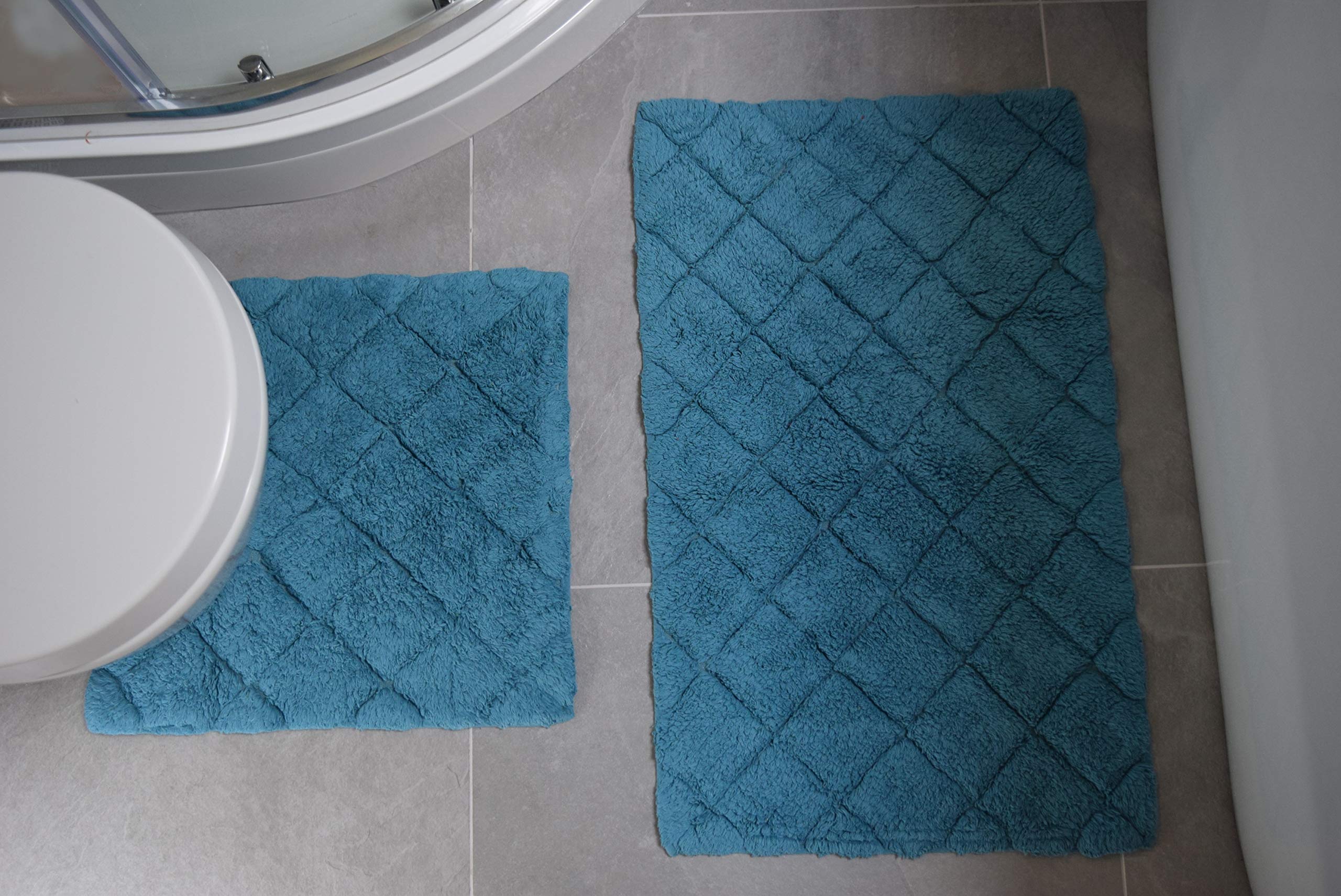 Rapport Home Kyra Set Tappetini Da Bagno In Cotone Con Motivo A Rombi - 2 Pezzi: Tappeto (76x46 Cm) E Pièdipoggio (46x45 Cm) - Lavabile - 4