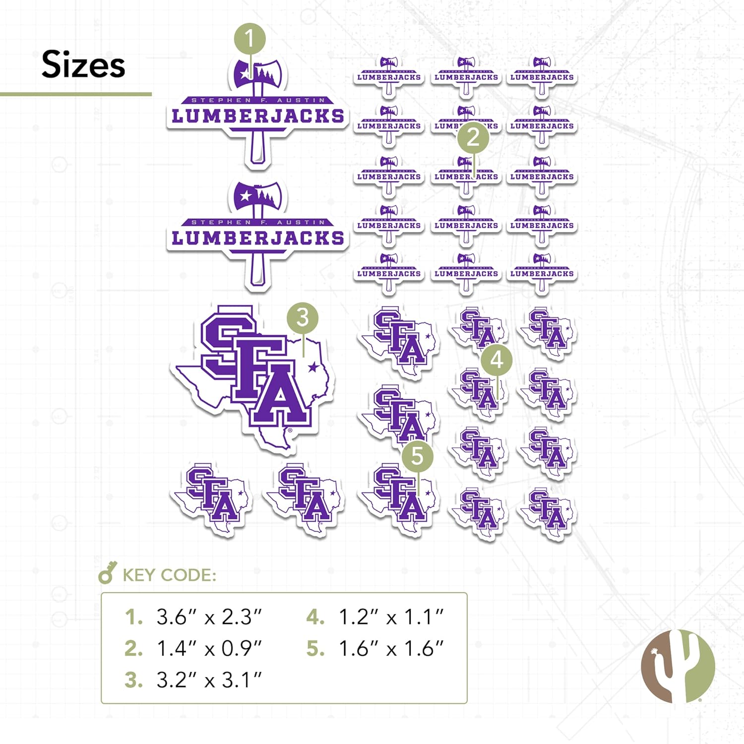 Desert Cactus Stephen F. Austin State University Sticker Lumberjacks SFA Vinyl Decals Laptop Water Bottle Car Scrapbook Sheet T1 (Type 1-1) - Image 3