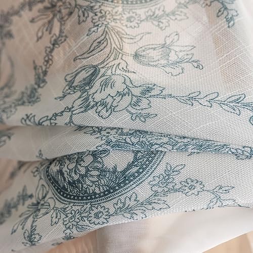 Miniatura 7 de SUOUO Cortinas semitraslúcidas de lino con textura floral azul aguamarina para sala de estar, 84 pulgadas de largo, 2 paneles con bolsillo para