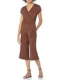 womens Short-Sleeve Surplice Cropped Wide-Leg Jumpsuit with Elastic Waist