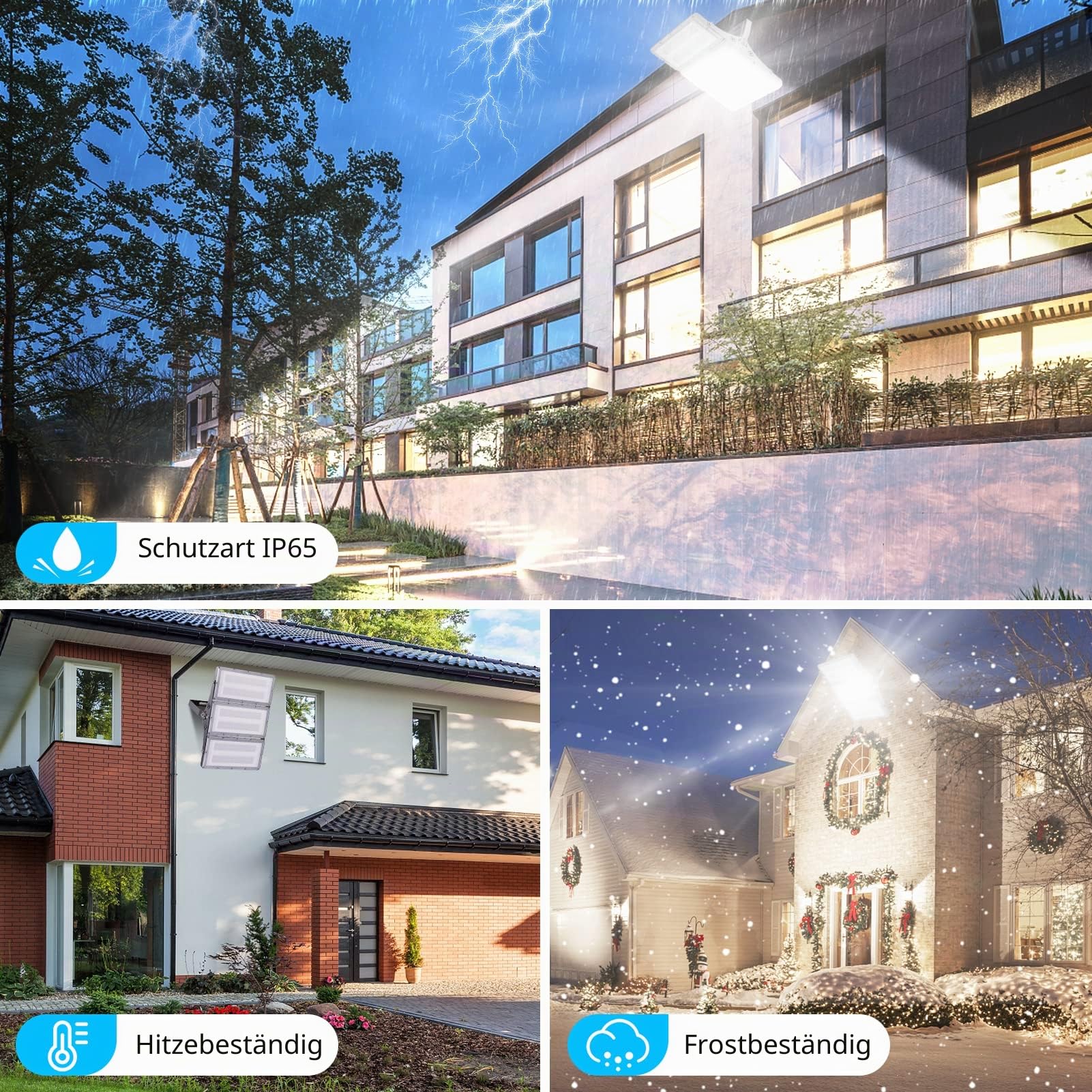 Viugreum Upgrade 300W Led Strahler24000LM Strahler Außen IP65 Aussenstrahler 6500K Fluter Kaltweiss Scheinwerfer Außenstrahler Flutlicht mit 50cm Cable fur Hinterhof Auffahrt Garage Flur