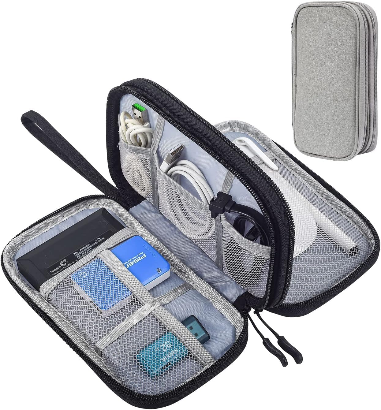 sansheng Electronics Accessories Organizer Pouch Bag, 2 Pack Travel Universal Organizer For Cable, Charger, Phone, SD Card, Business Travel Gadget Bag With Zipper (Black and Grey)