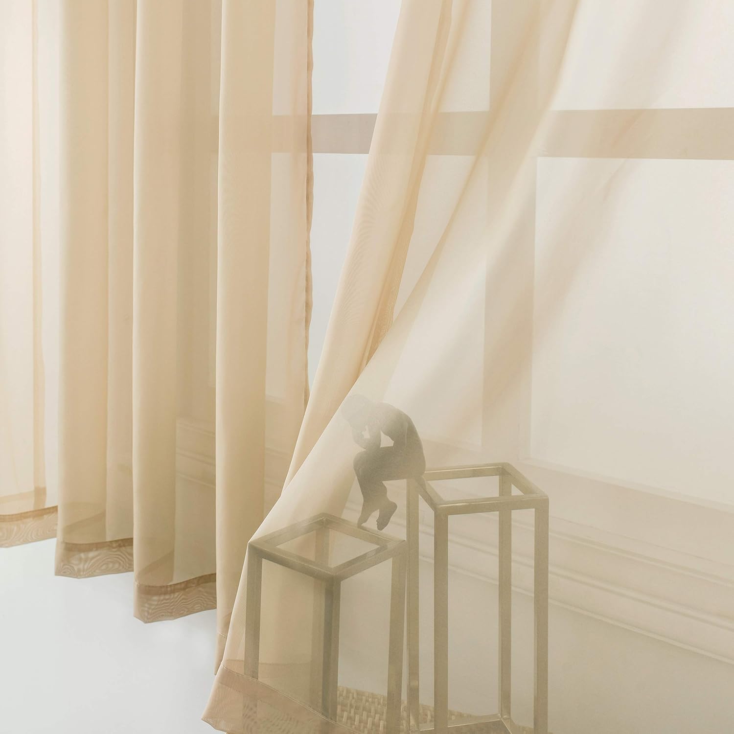 Sand Semi Sheer Curtains 72 Inch Long Window Curtain with Grommet for Bedroom Living Room 2 Panels, 54 W x 72 L
