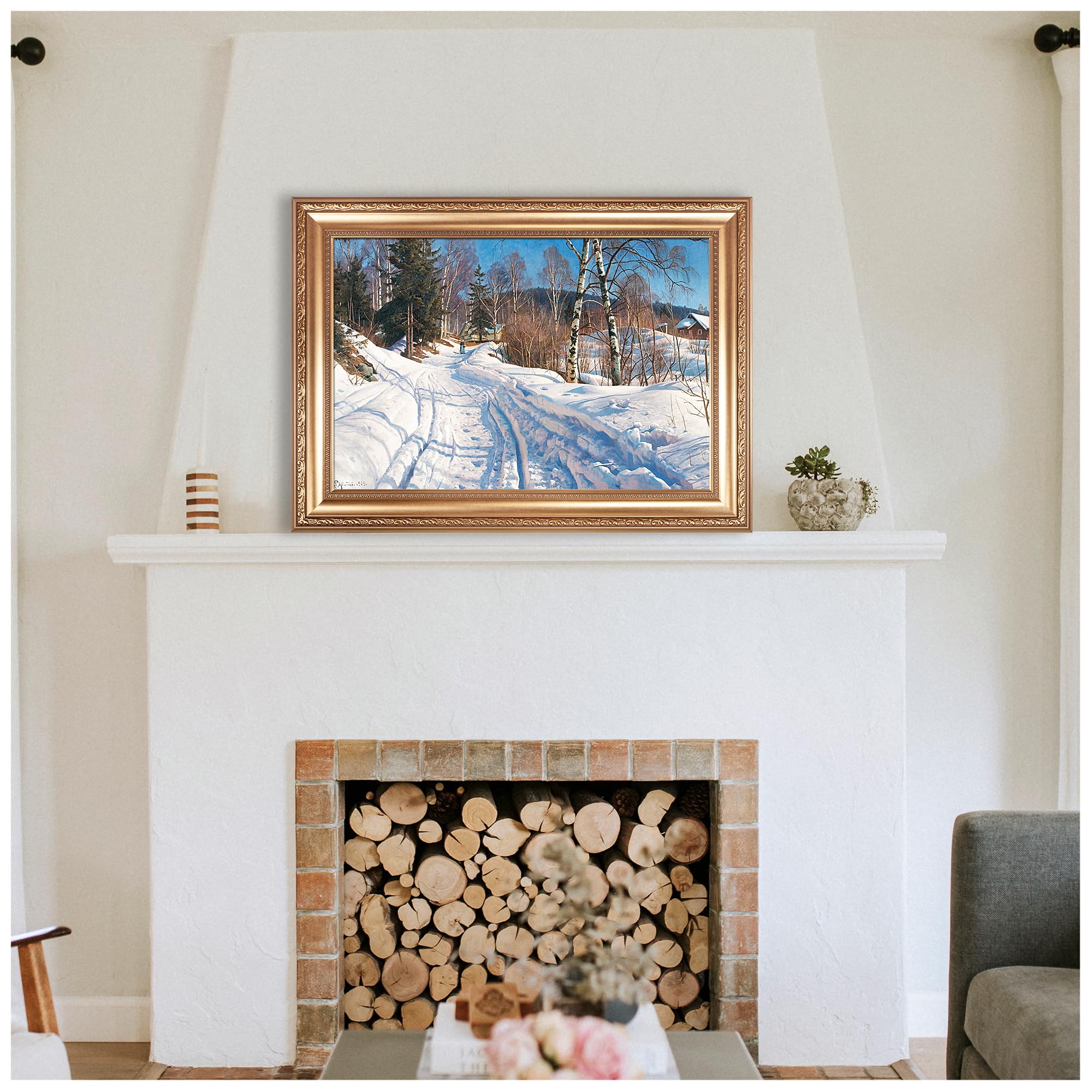 Amazon.com: Sunlit Winter by Peder Mork Monsted Framed Size:30x36