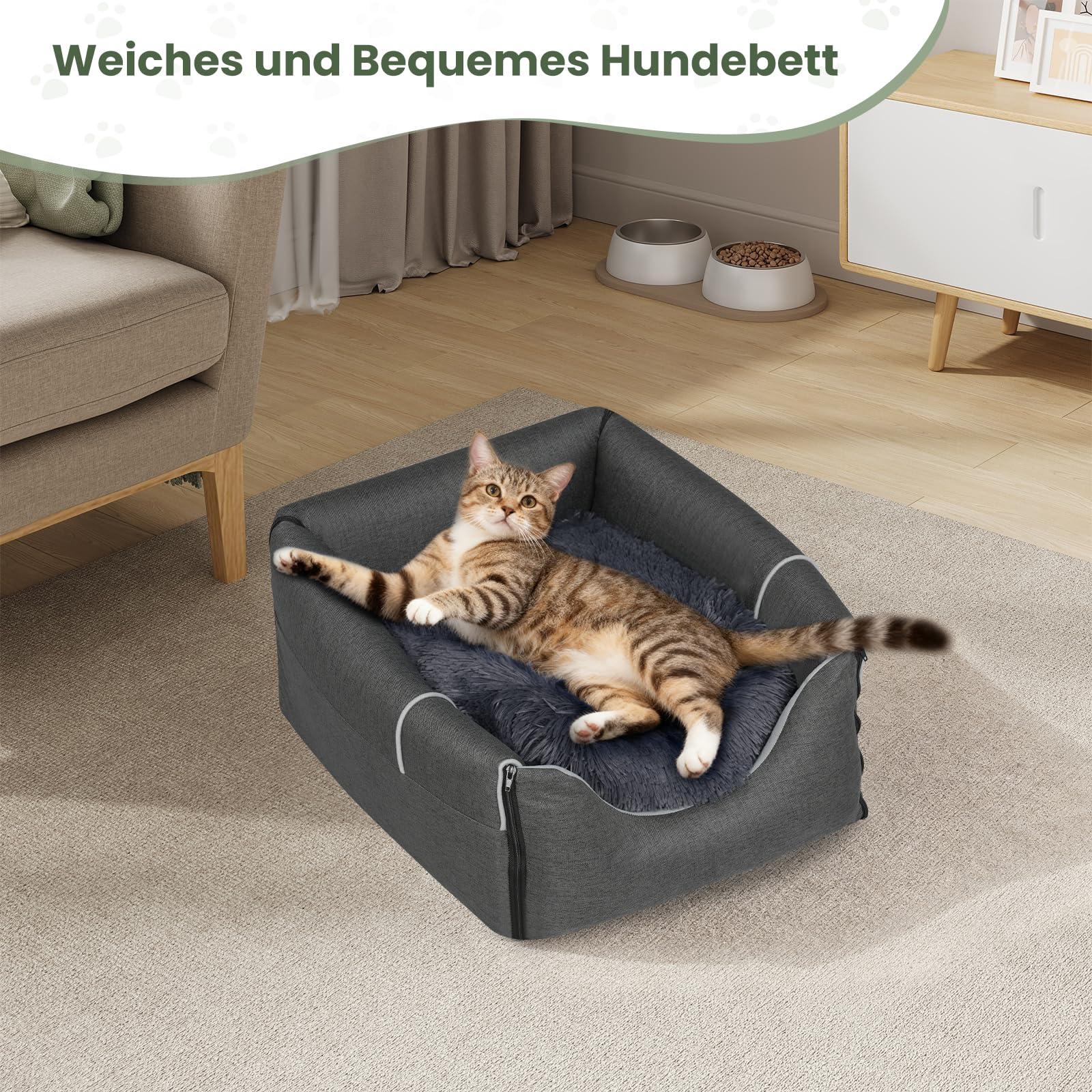 EUGAD Hundehöhle Kleine Hunde, 2-in-1 Hundehütte Indoor, Faltbar Warm Hundehütten,Hundekörbchen mit Dach, Hundehaus für Draußen Winterfest Wetterfester für Streuner Haustiere zuhause 45x40x45cm