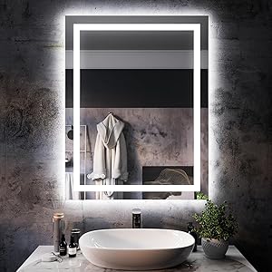 ISKM LED Mirror for Bathroom Lighted Vanity Mirror for Wall Front Lights + Backlit LED Bathroom Mirror Anti-Fog Tempered Glass ETL Listed (Front and Backlit, 36''L x 28''W)