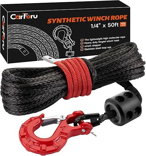 Miniatura 1 de Cuerda de cabrestante sintética de 14 pulgadas x 50 pies, cuerda de cabrestante sintética de 9500 libras con funda protectora, tapón de cabrestante