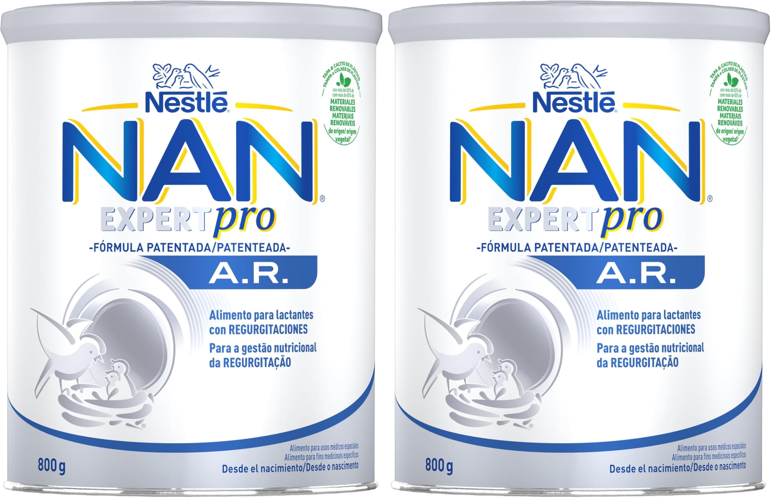 Nestlé NAN A.R. Alimento en polvo para lactantes con regurgitaciones, bote de 800g (Paquete de 2)