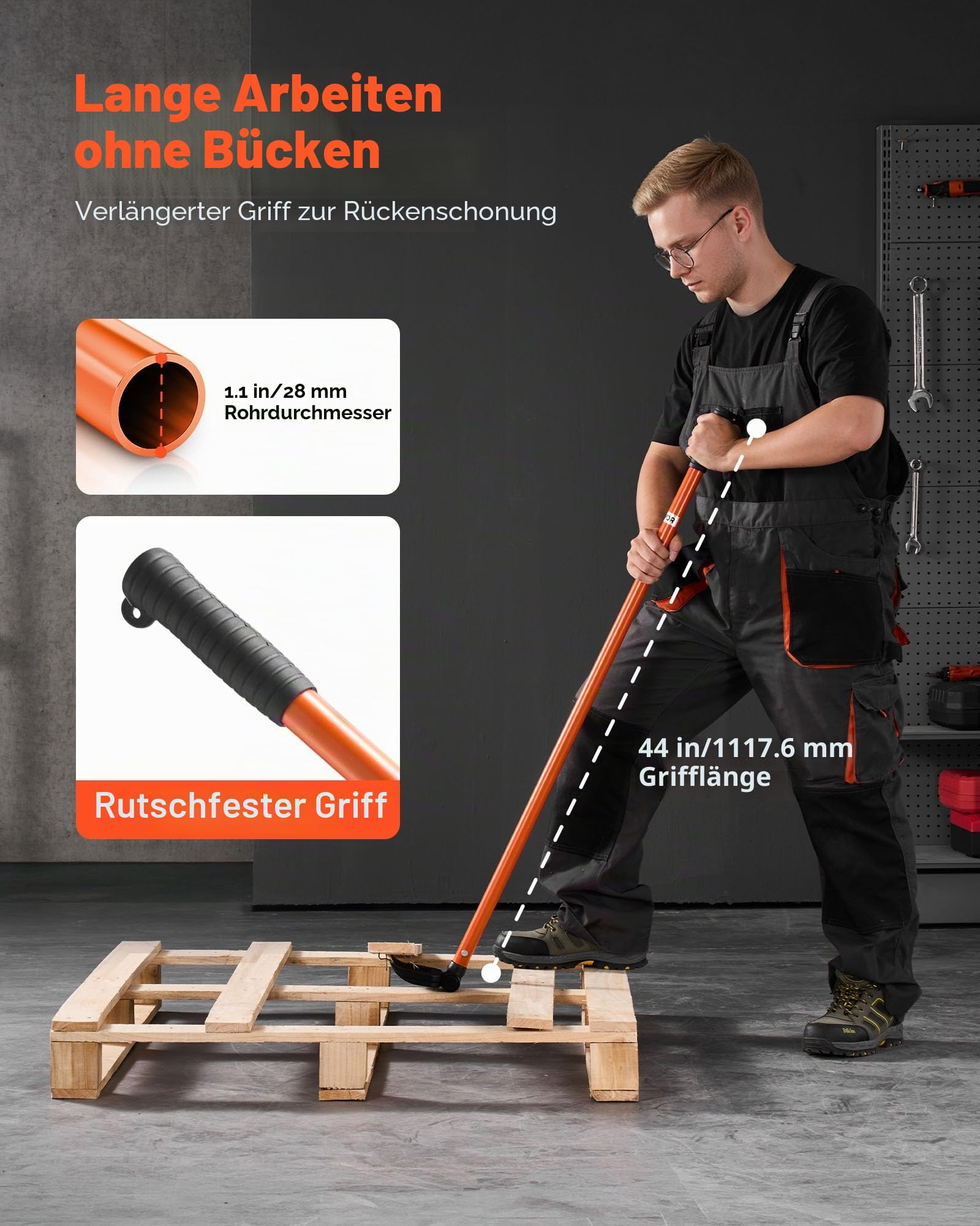 VEVOR Plattenheber, 907 kg Tragkraft, 1270 mm Gesamtlänge, mit Handschuhen & Nagelzieher, schwere Paletten-Buster für Aufhebeln von Bodenbelägen, Rahmen, Dächern, Verkleidungen & Gipskartonplatten