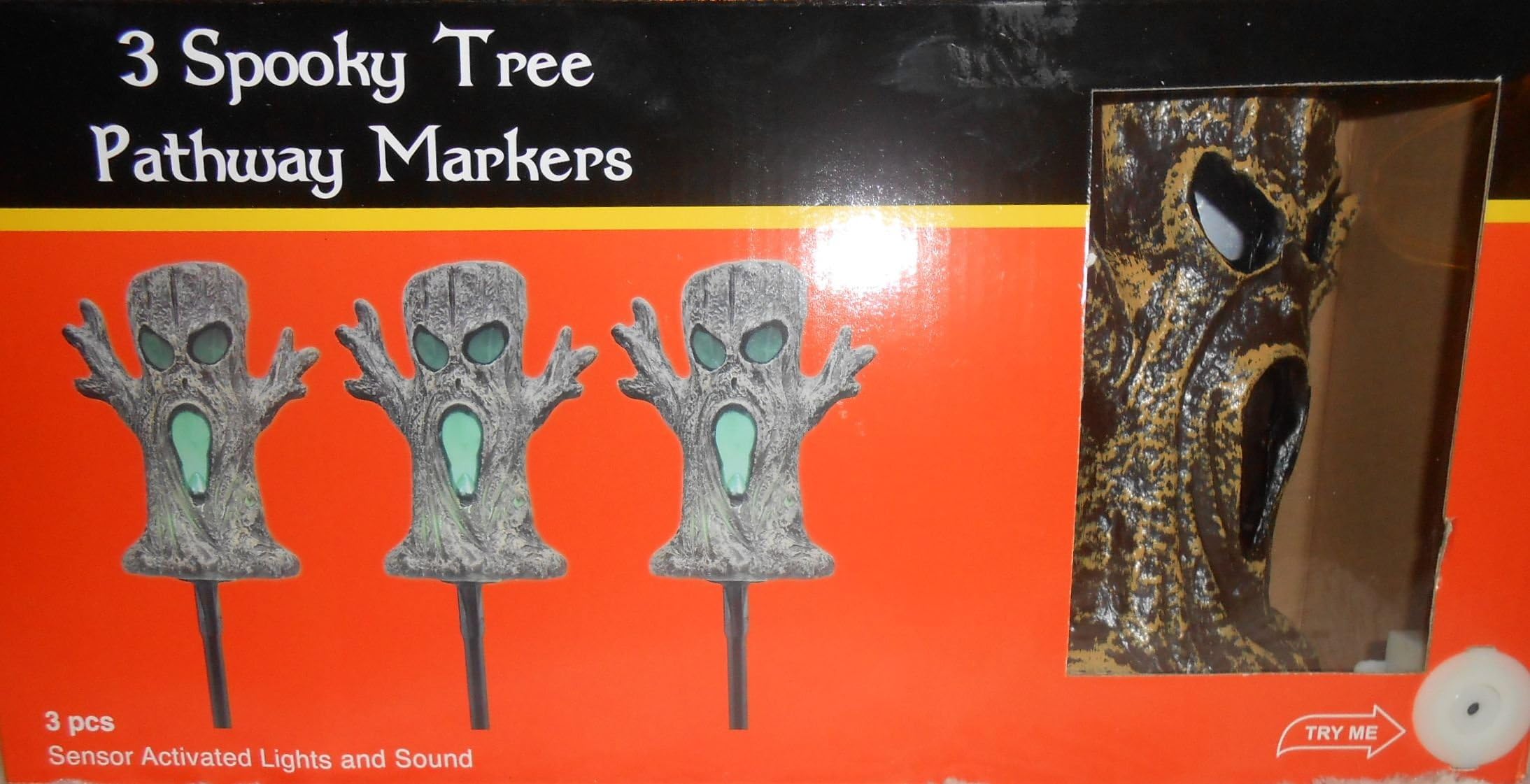 Halloween 3 Spooky Trees Pathway Marker Sensor Activated Lights and Creepy Sounds