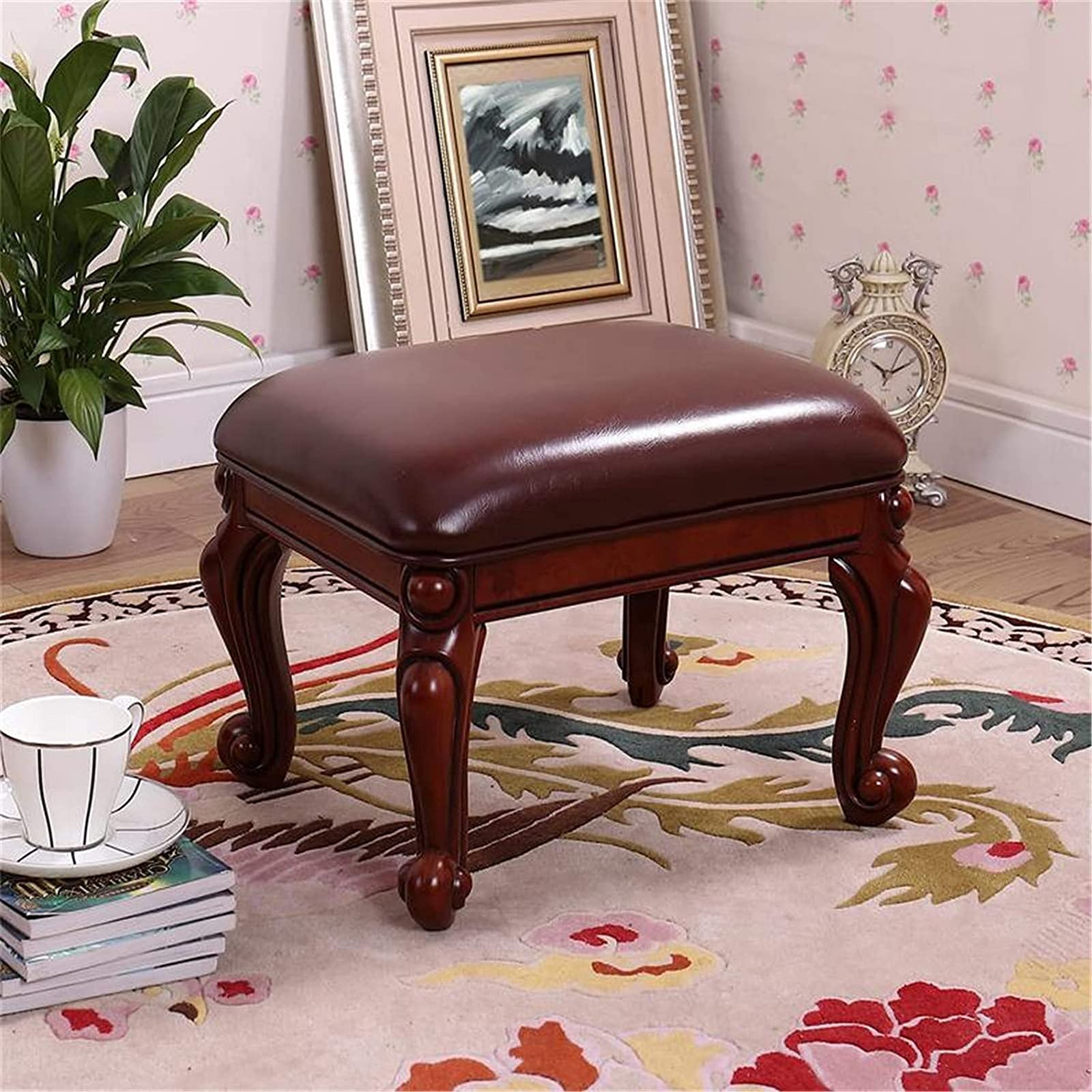 Repose-pieds petit ottoman carré rembourré similicuir pour salon