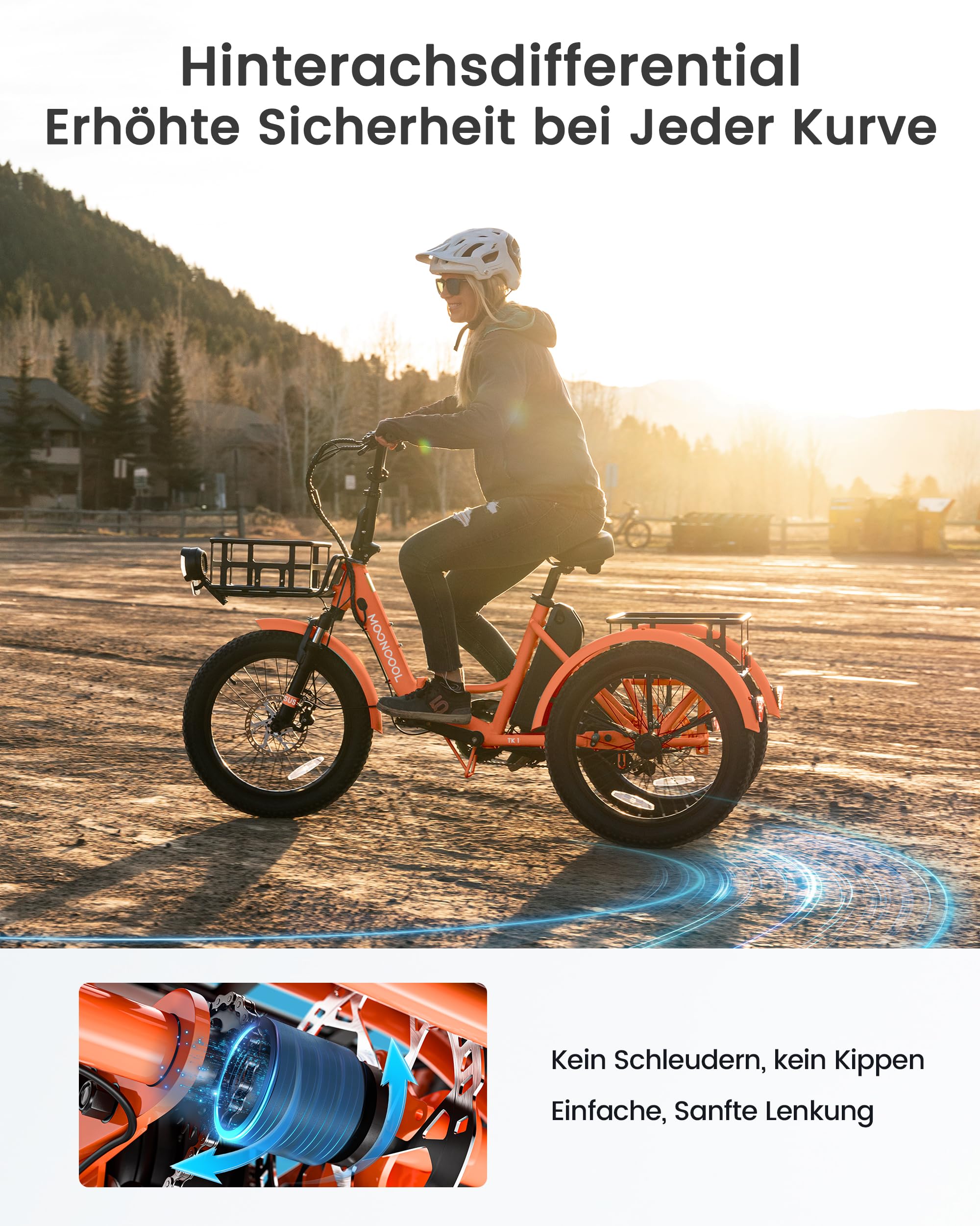 MOONCOOL E Bike Klapprad, 20" Elektrofahrräder für Herren Damen, 36V 20AH Akku, 250W Motor 45 Nm, LCD-Display, IP65 Wasserdicht, 3 Fahrmodi, mit Großen Körben & Fußstützen
