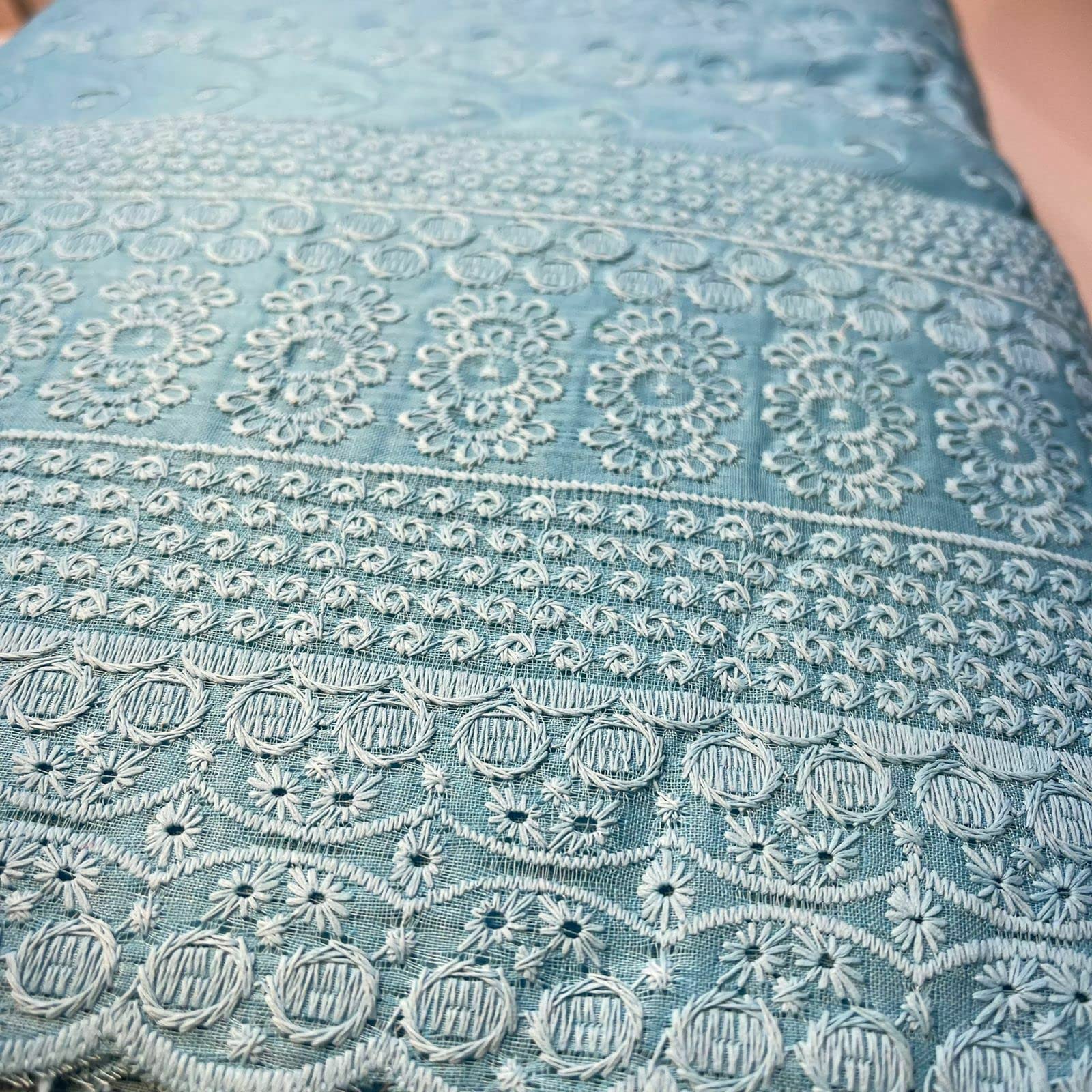 Indian 100% Cotton Lawn All Over Border Broderie Anglaise Embroidered Dress Craft Fabric Material 44" - Image 3