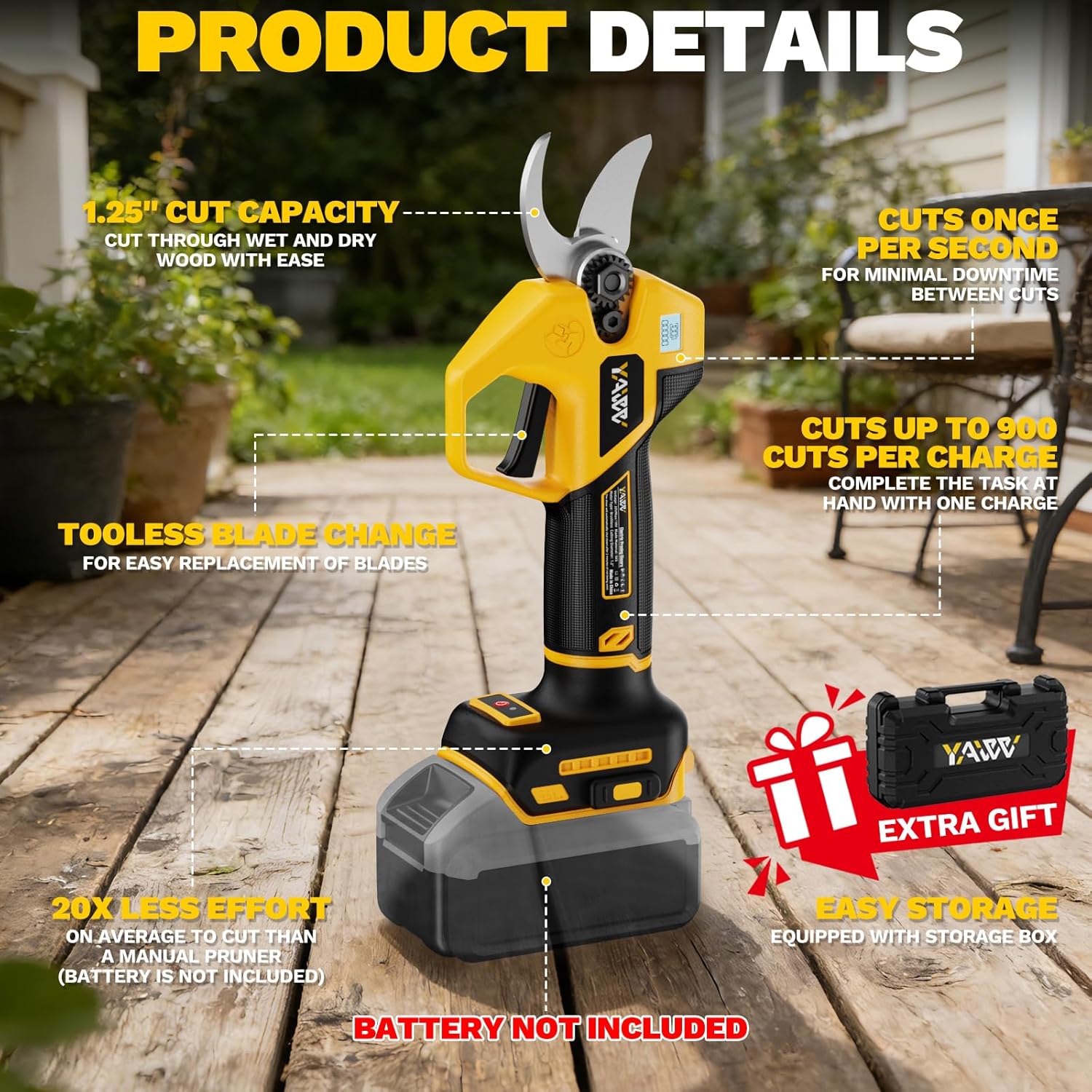 Brushless Electric Pruning Shears for DeWalt Battery, Portable Cordless Pruning Shears with LCD Display＆SK5 Blades, Adjustable Cutting Diameter 0.8-1.2 Inch for Gardening Tree Pruning(NO Battery)